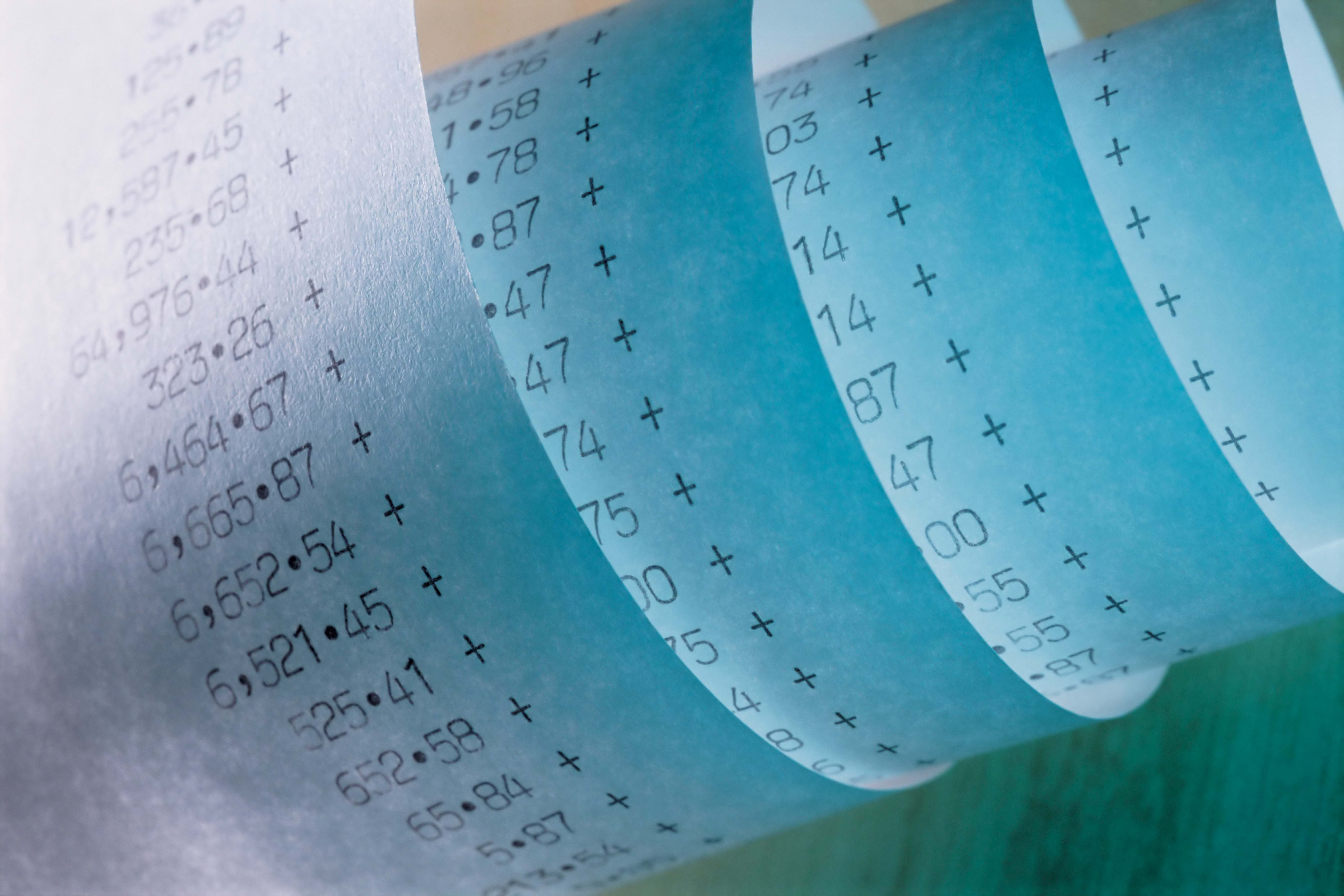 business receipt, paper, roll, numbers, close-up, mathematical Symbol