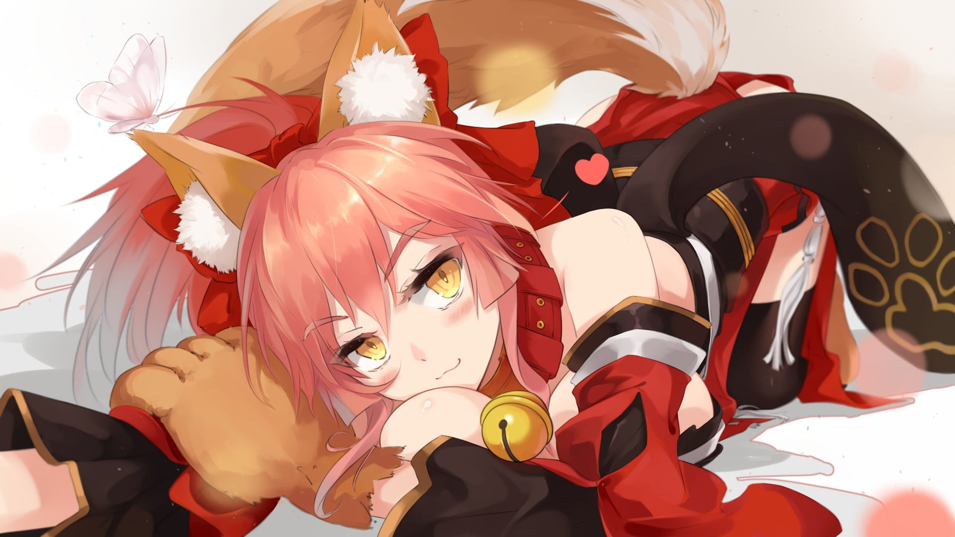 anime girls, long hair, animal ears, Caster (Fate/Extra), red