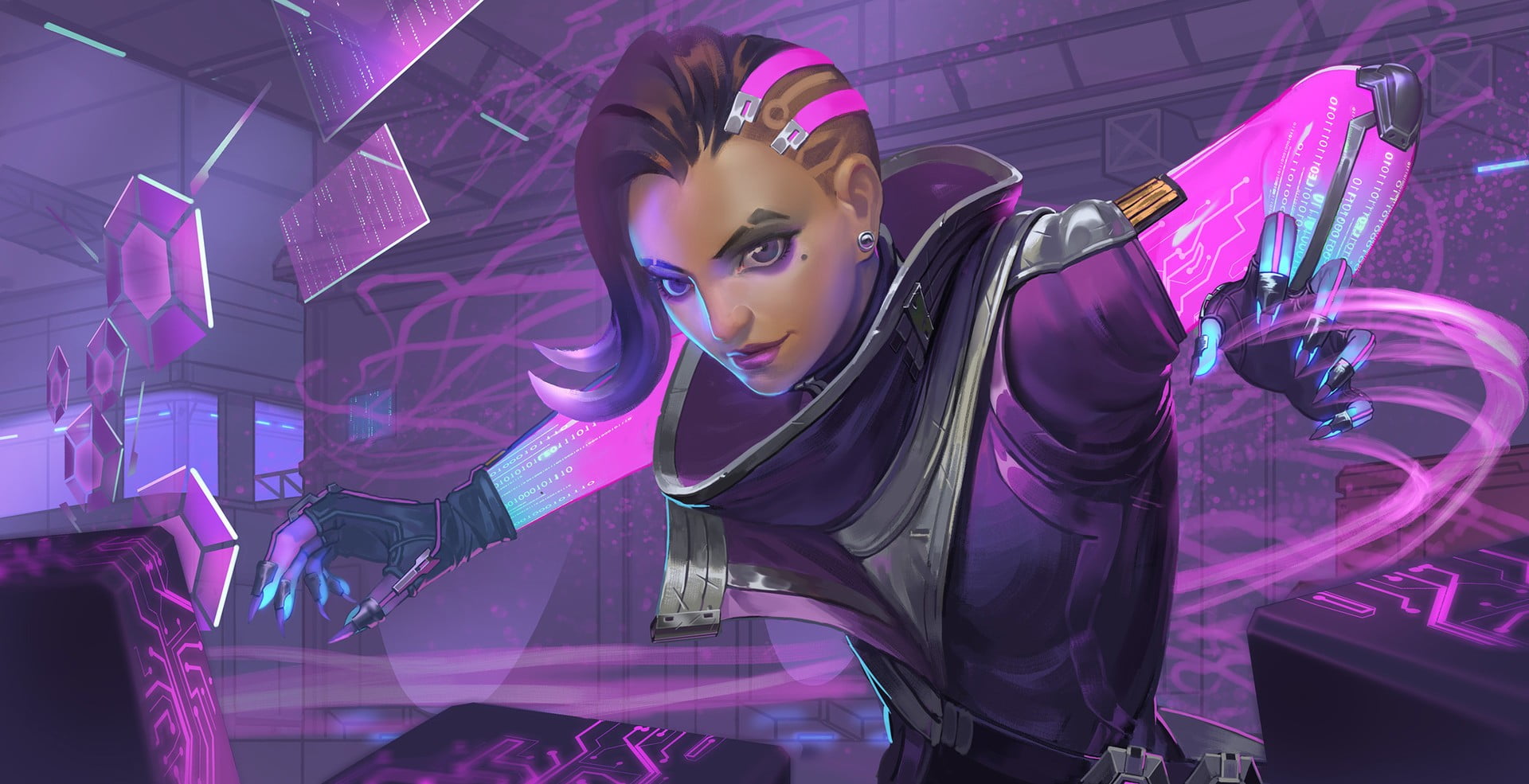 female anime character, Overwatch, Sombra (Overwatch), one person