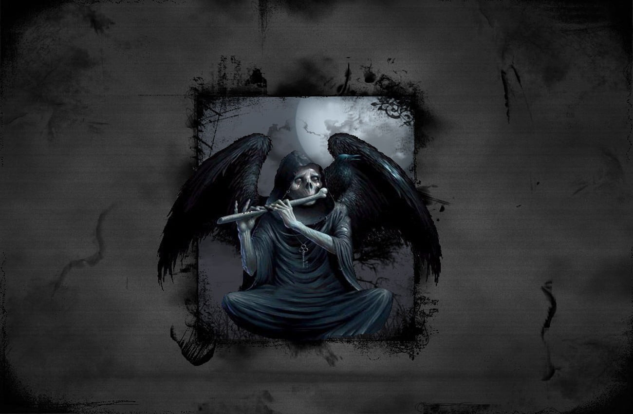 woman in white dress painting, death, Grim Reaper, bones, skull