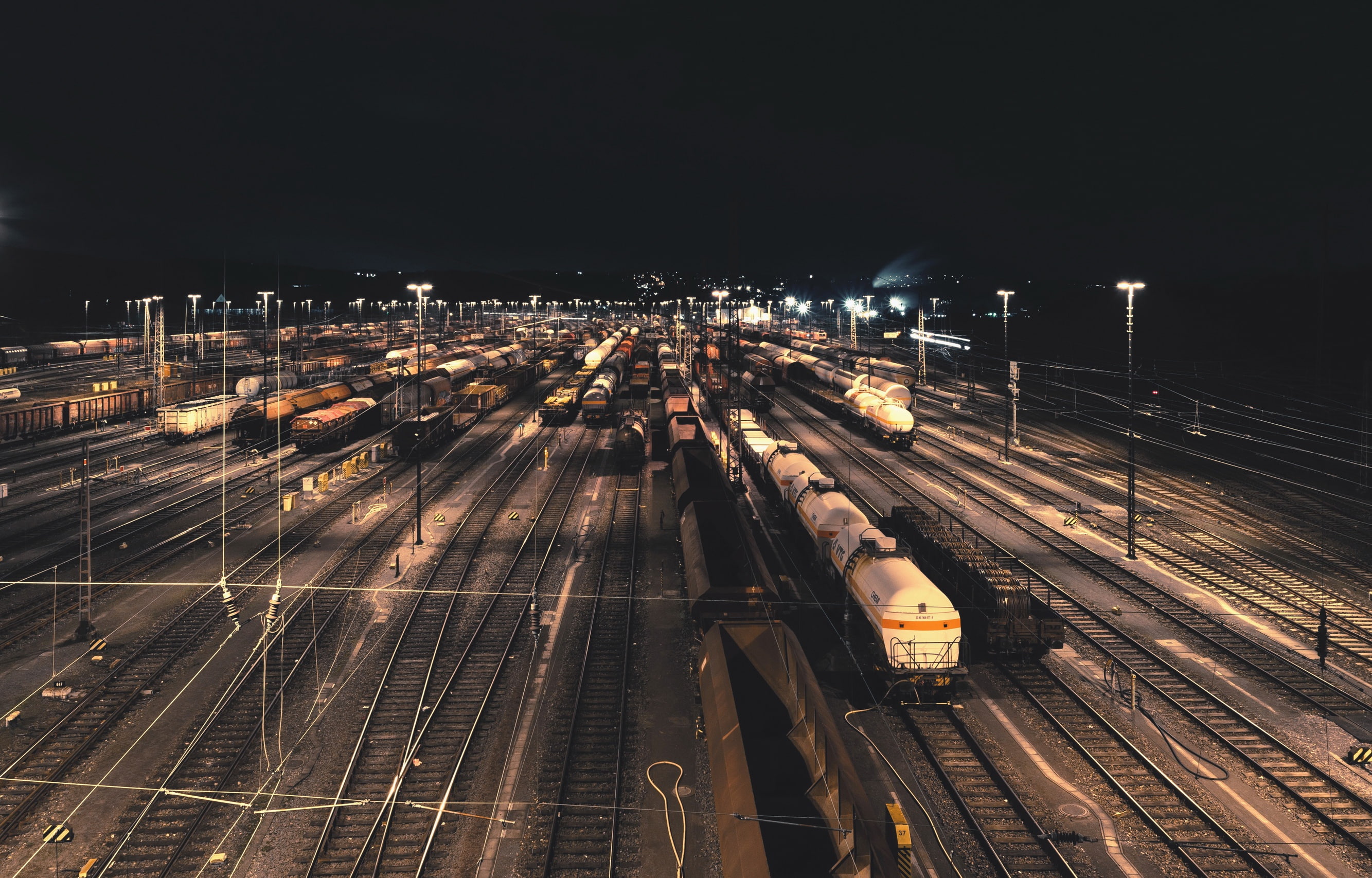 night, railway, train, vehicle