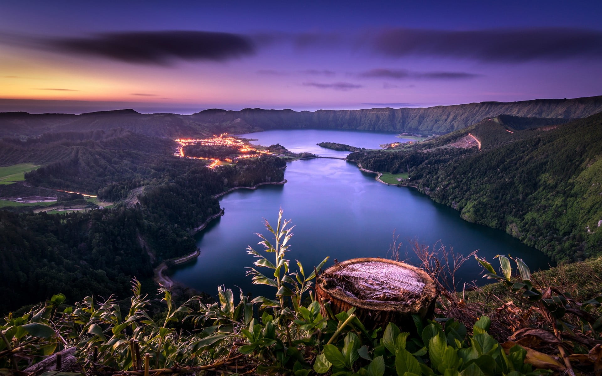 body of water, nature, landscape, sunset, lake, forest, Azores