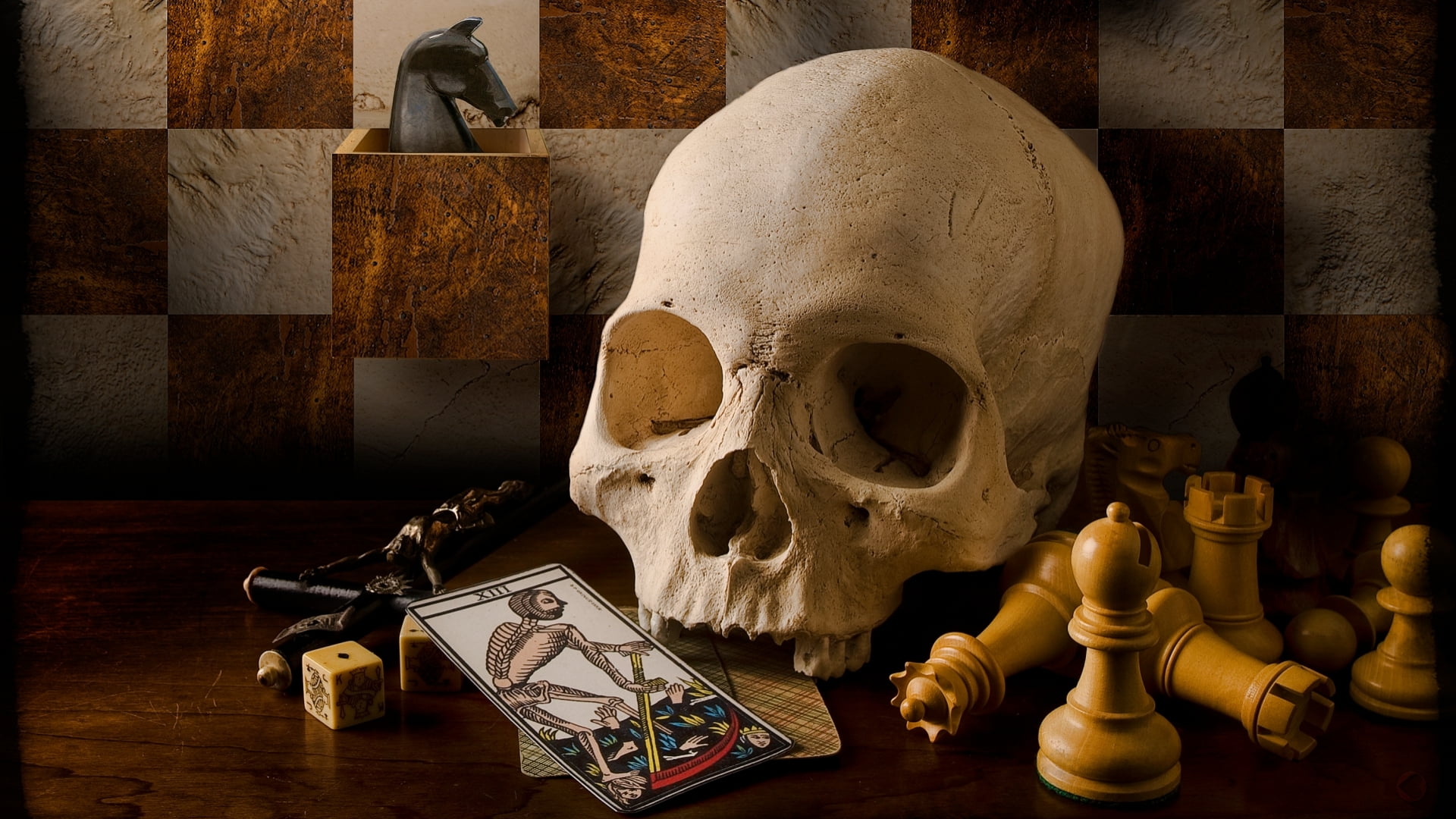 white human skull, card, style, retro, chess, vintage, crucifix