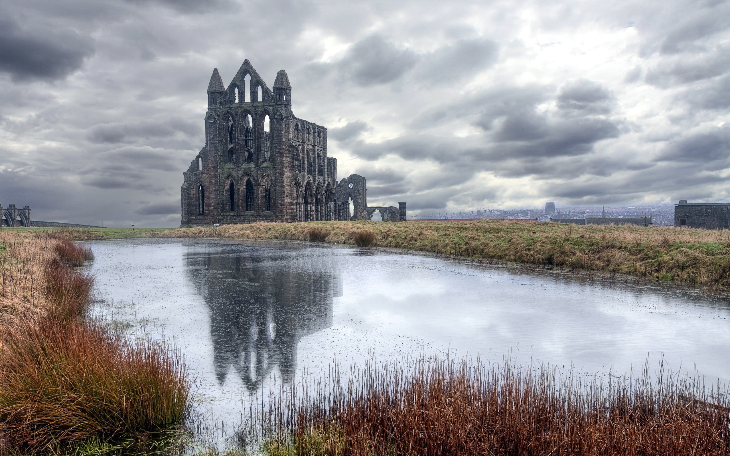 ruin reflection clouds
