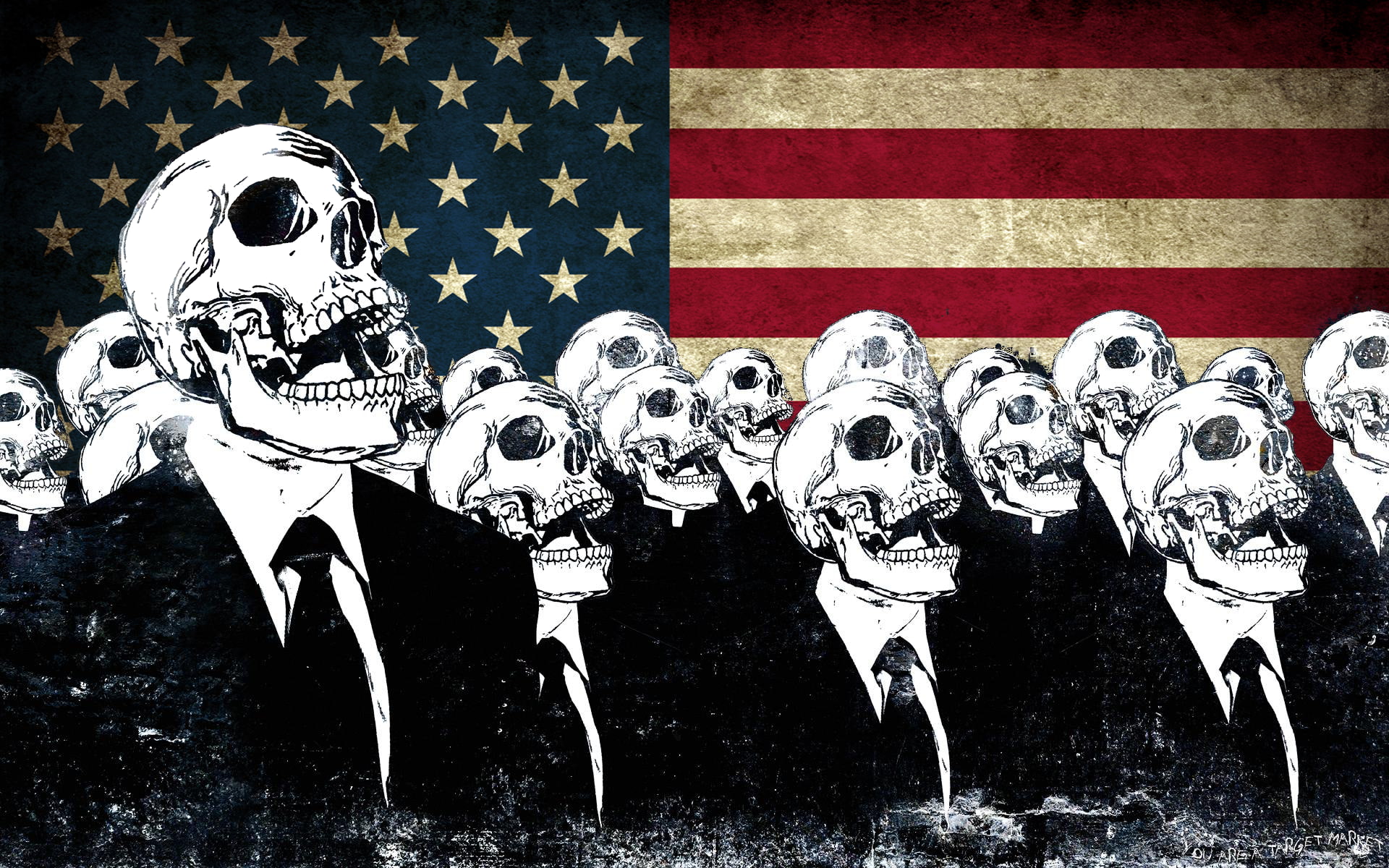 skull, USA, smoking, skeleton, Alex Cherry, flag