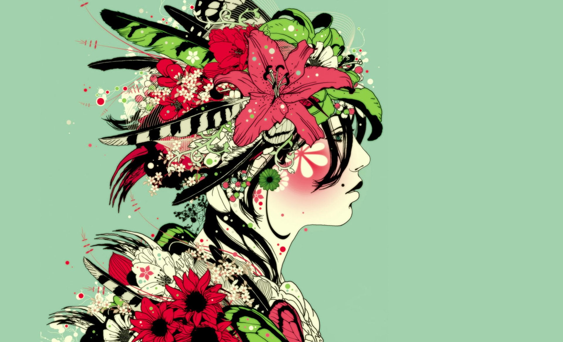 Free download | HD wallpaper: Artistic, Women, Drawing, Flower, Girl ...