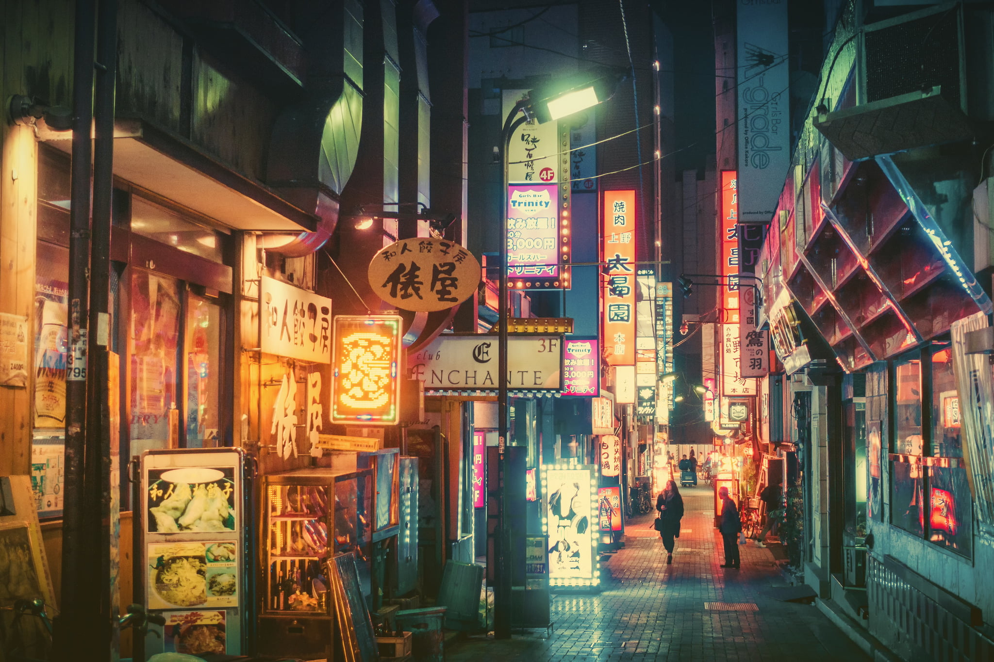 Japan street, night, neon, Masashi Wakui, illuminated, text, script