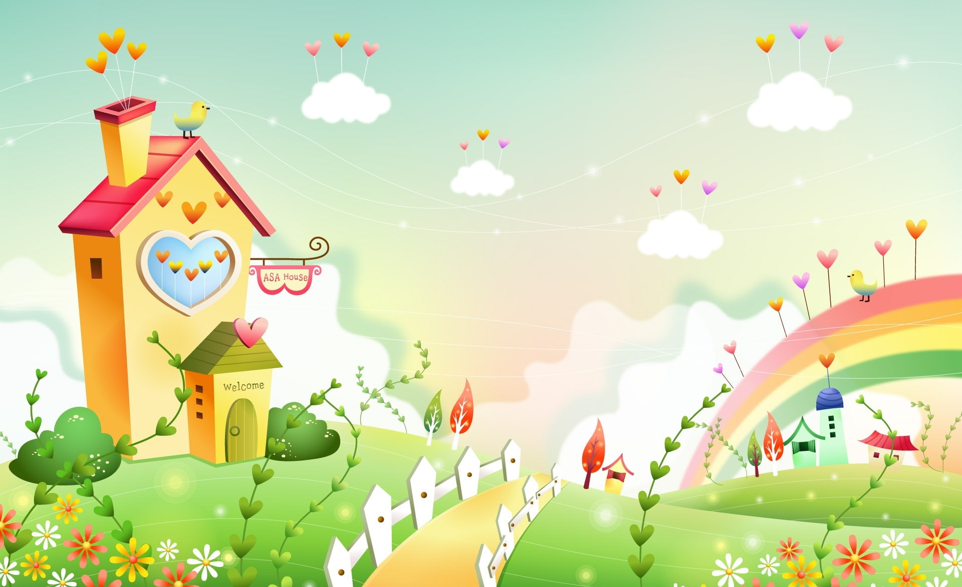 Spring Landscape With Rainbow 3 HD Wallpaper, yellow house wallpaper