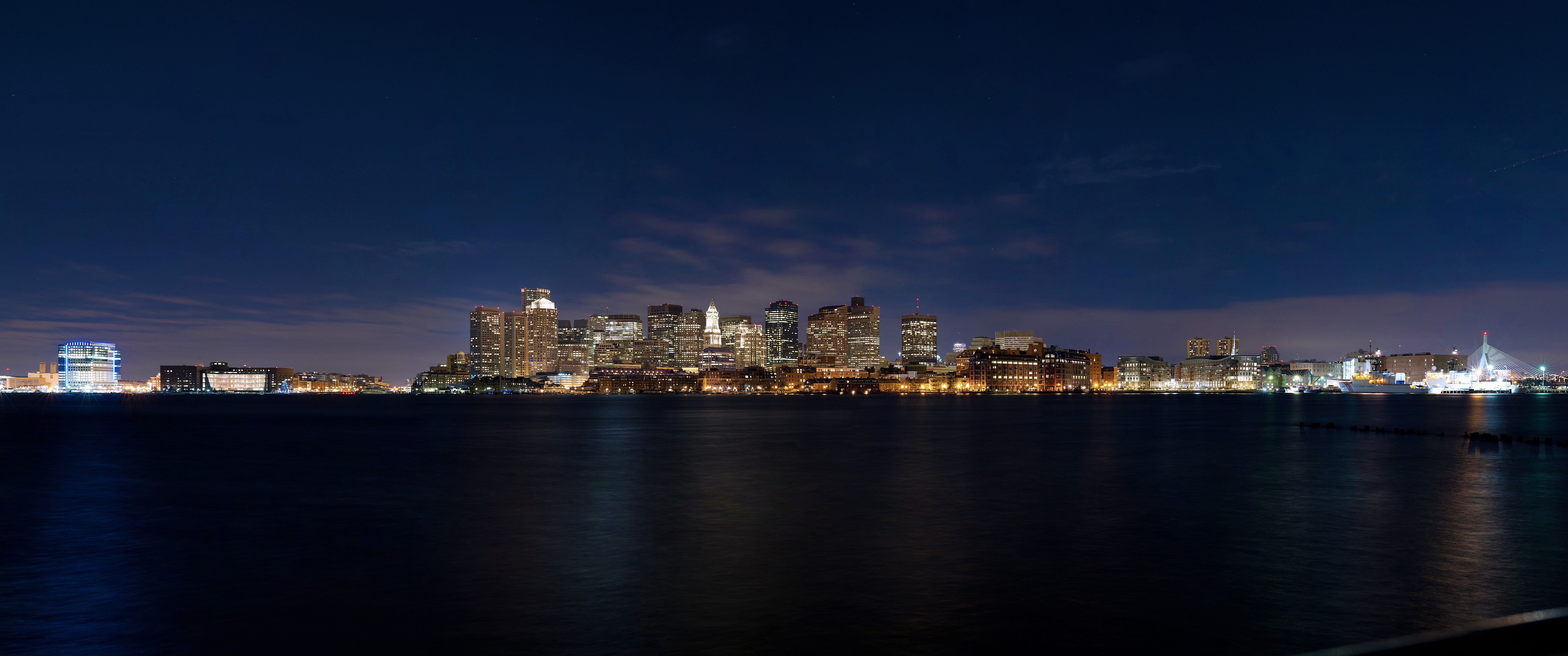 ultrawide, Boston, skyline, landscape, architecture, built structure