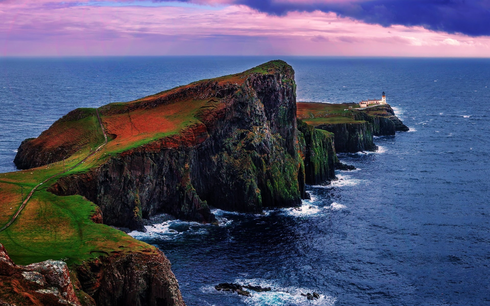 Neist Point Lighthouse, brown and green cliff photo