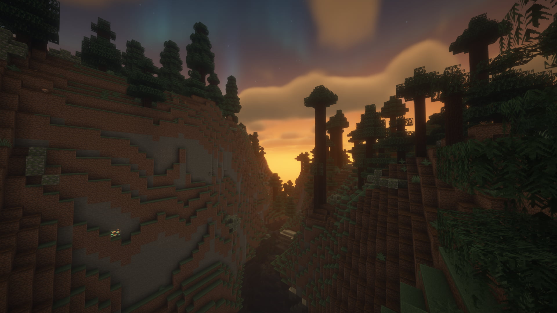 Minecraft, Java, forest, sunset