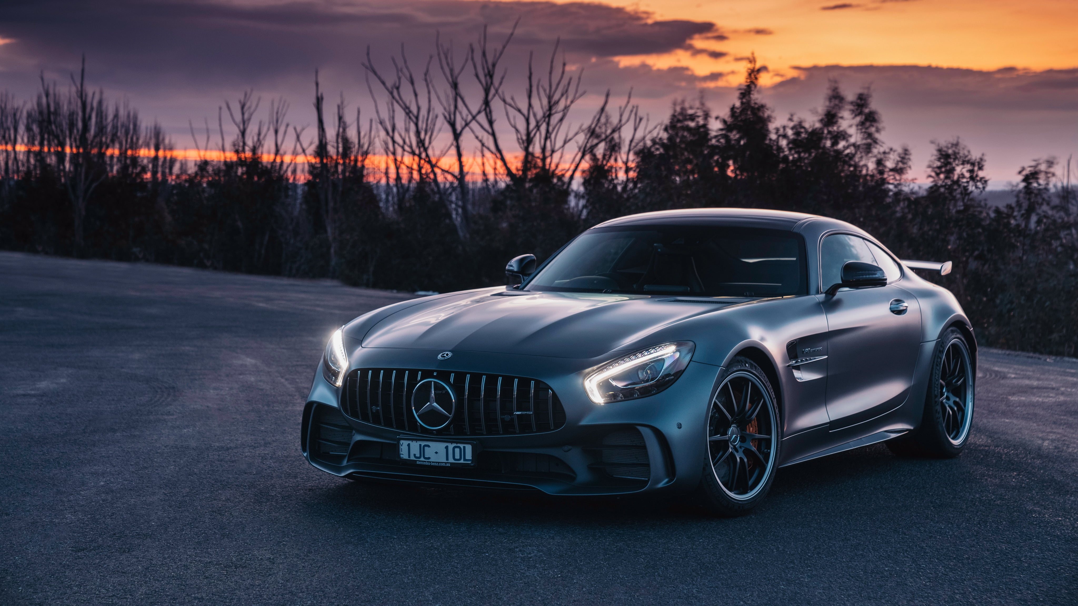 black Mercedes-Benz coupe, sunset, the evening, supercar, AMG