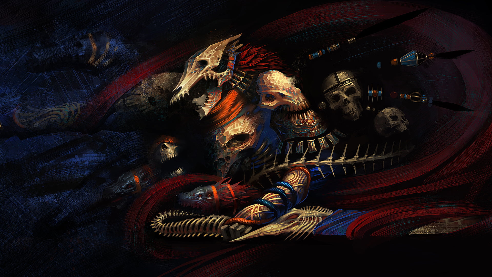 warrior with skull armor illustration, skull wallpaper, digital art