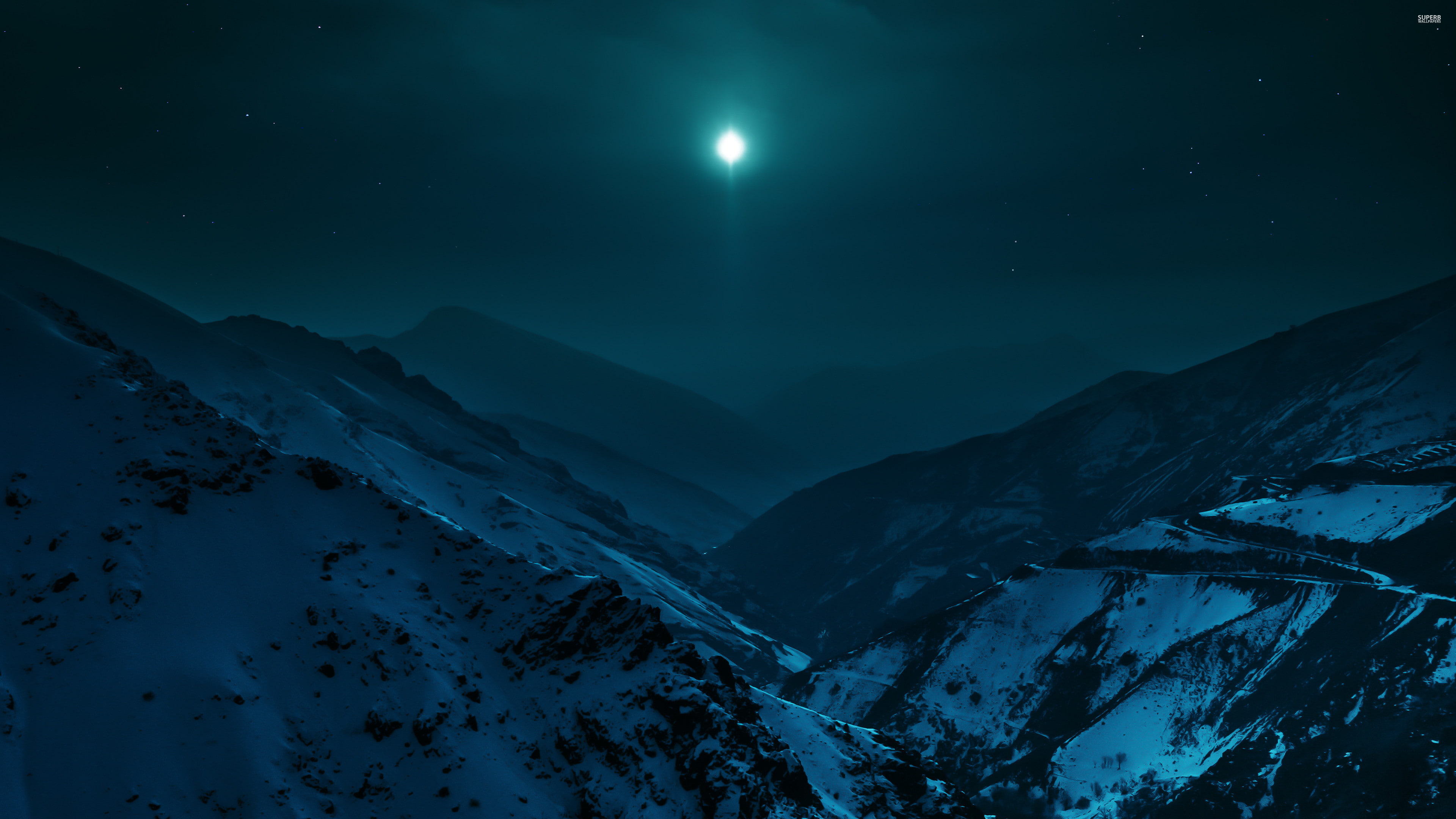 nature, 3840x2160, Mountain, snow, sky, moon, hdnature walpapers