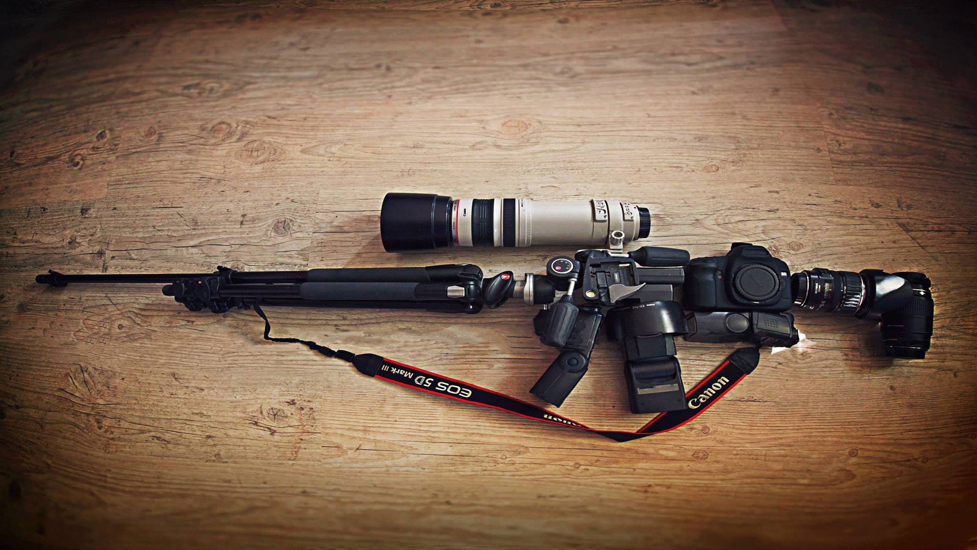 camera canon lens weapon rifles tripod sniper rifle manfrotto