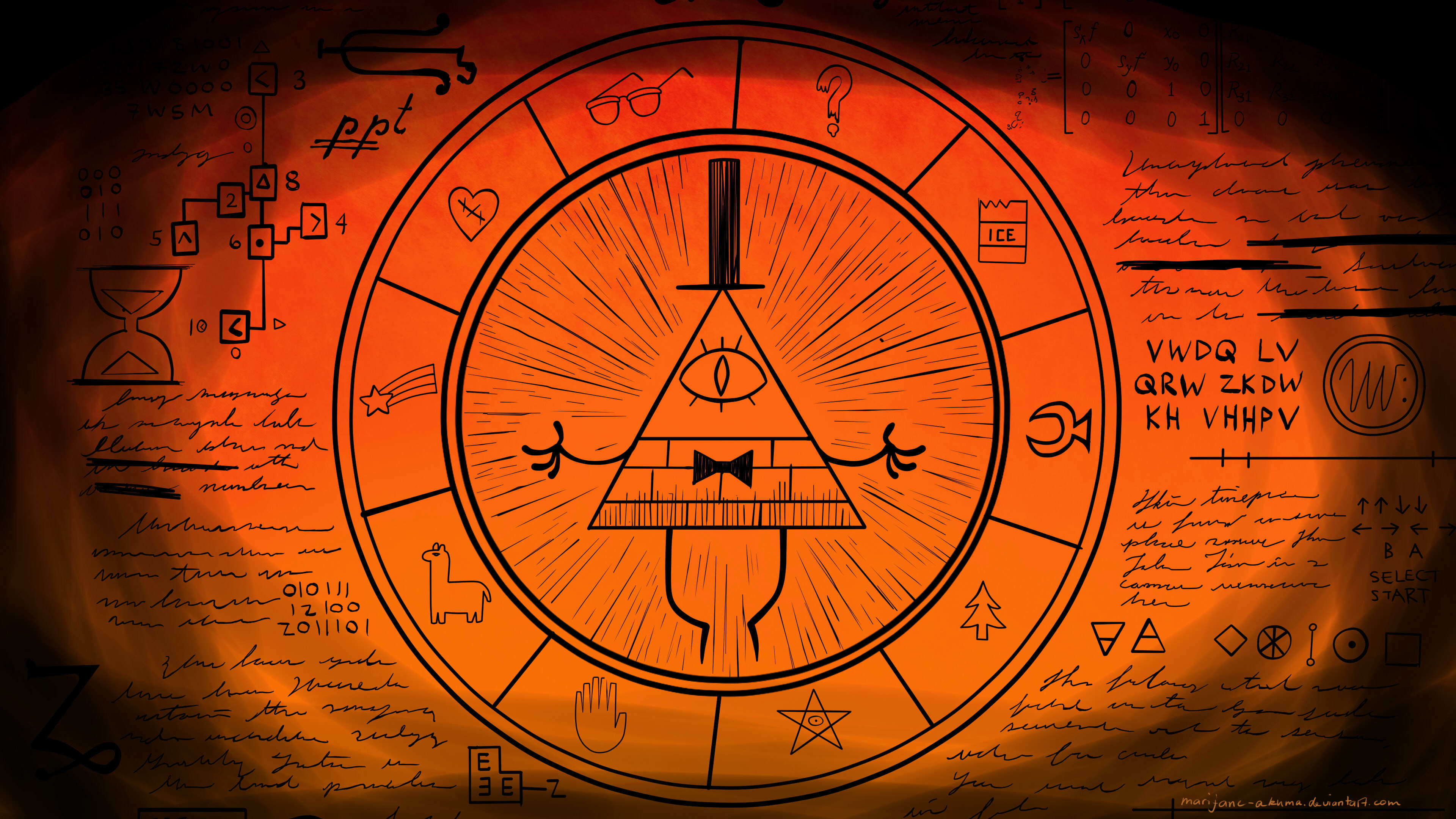 pyramid and round chart, Gravity Falls, Bill Cipher, Remember! Reality is an illusion