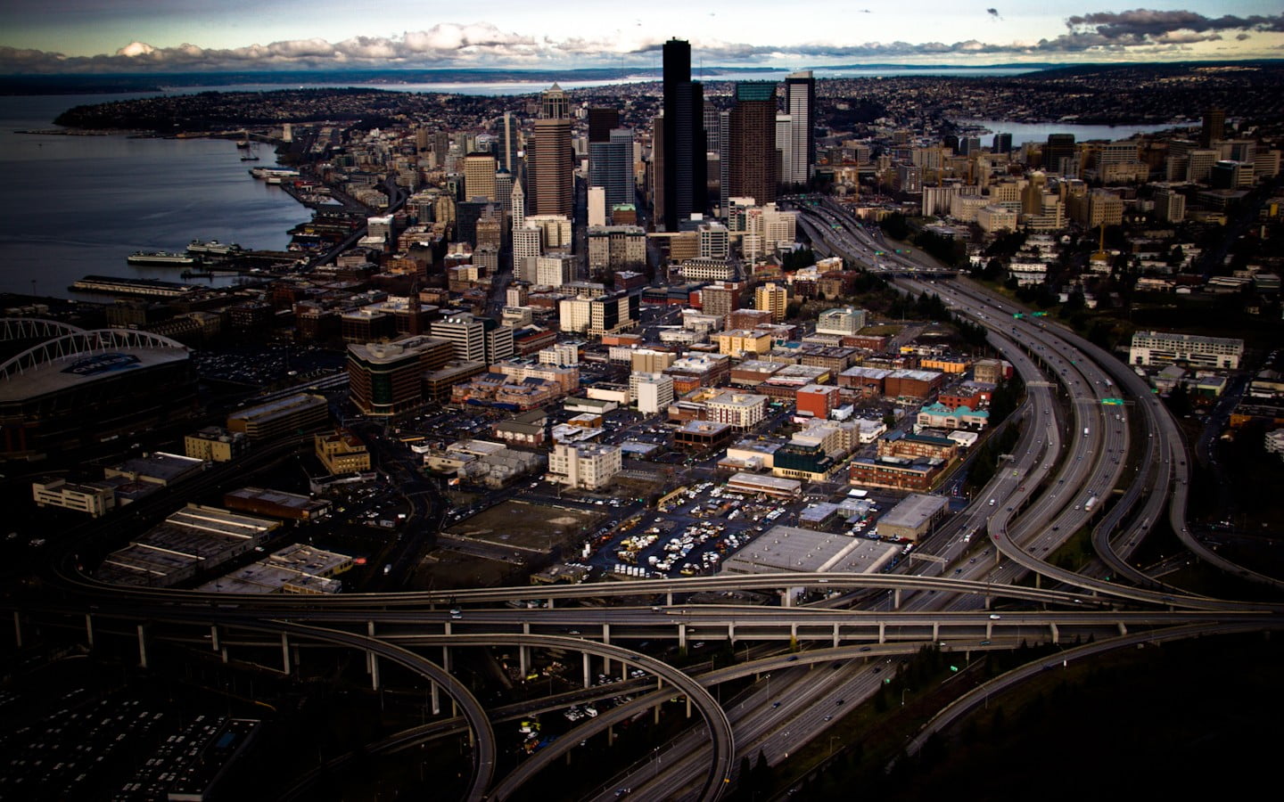 bird view photo of city, Seattle, cityscape, horizon, urban, building