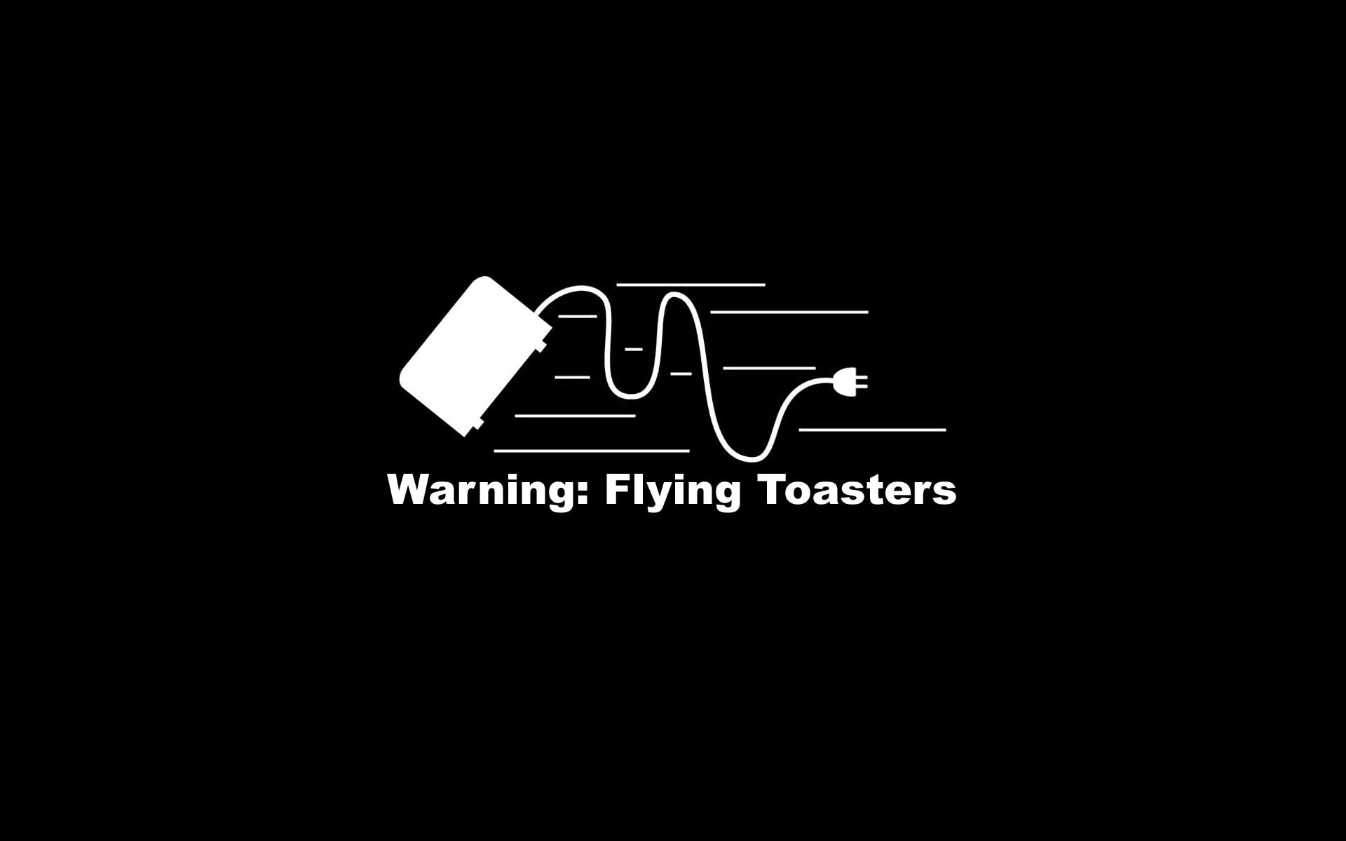 warning: flying toasters ad, humor, text, copy space, western script
