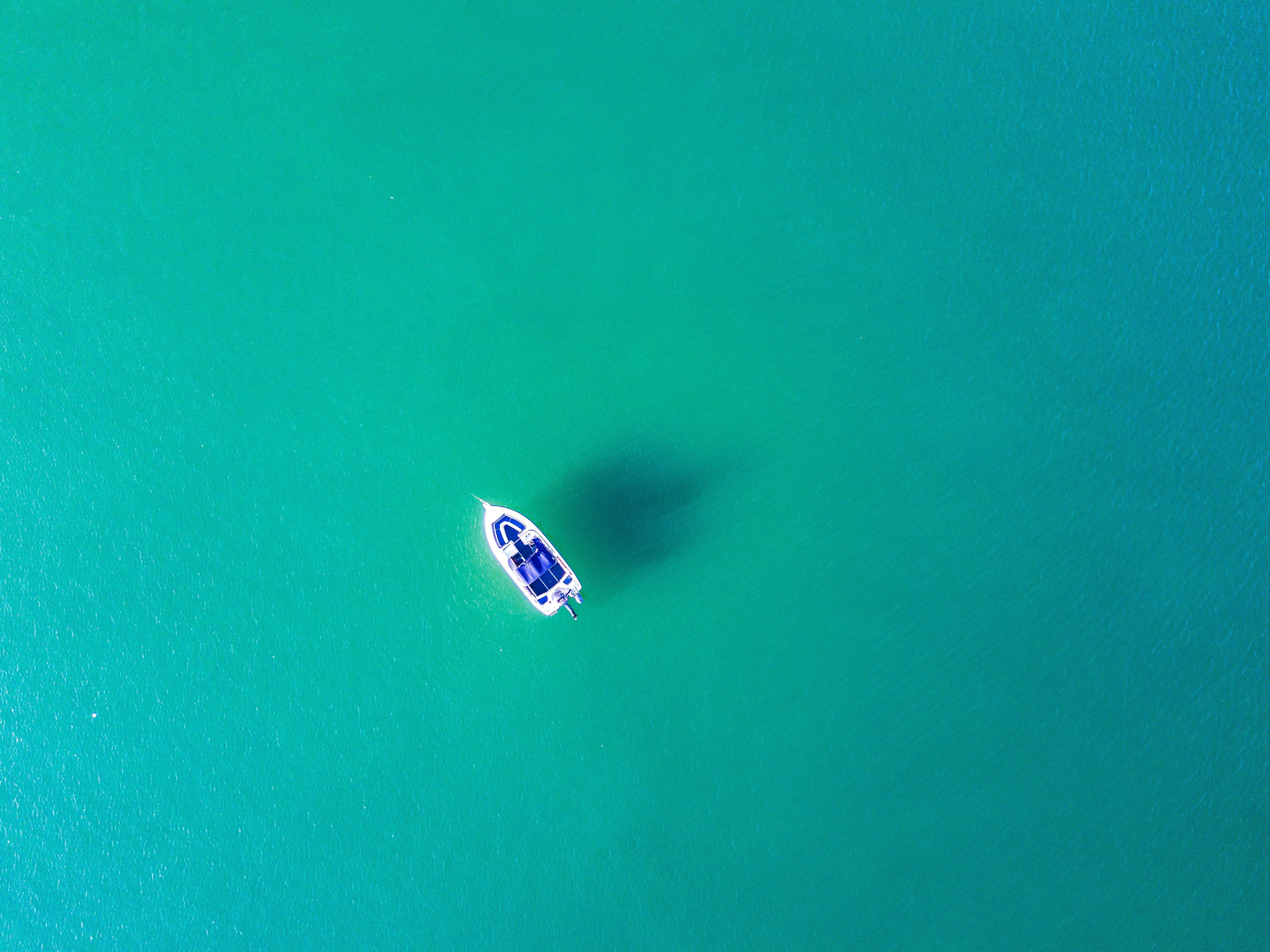 white and blue boat, sea, water, nature, turquoise, aerial view