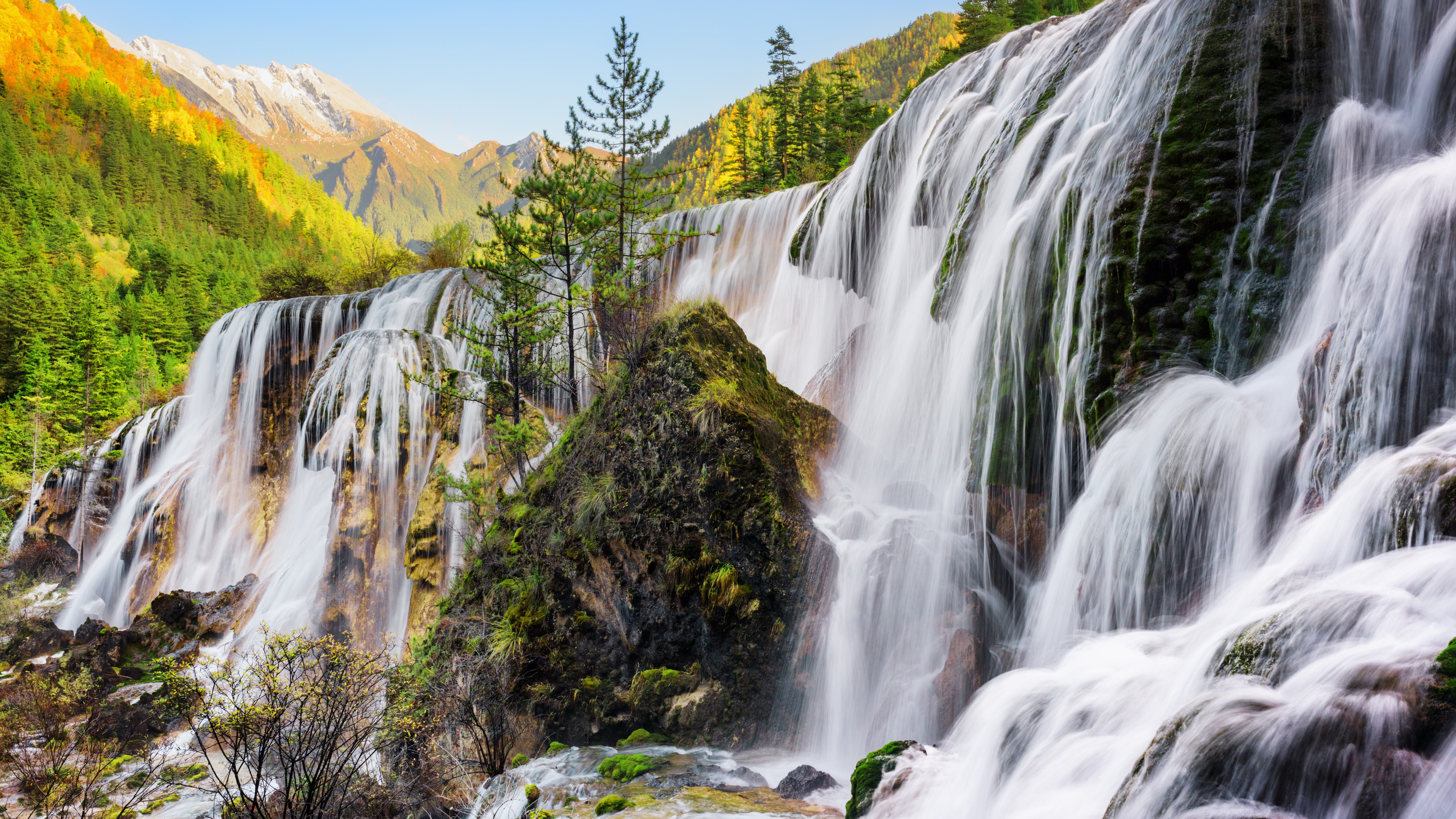 waterfall, nature, body of water, jiuzhaigou, vegetation, pearl shoal waterfall