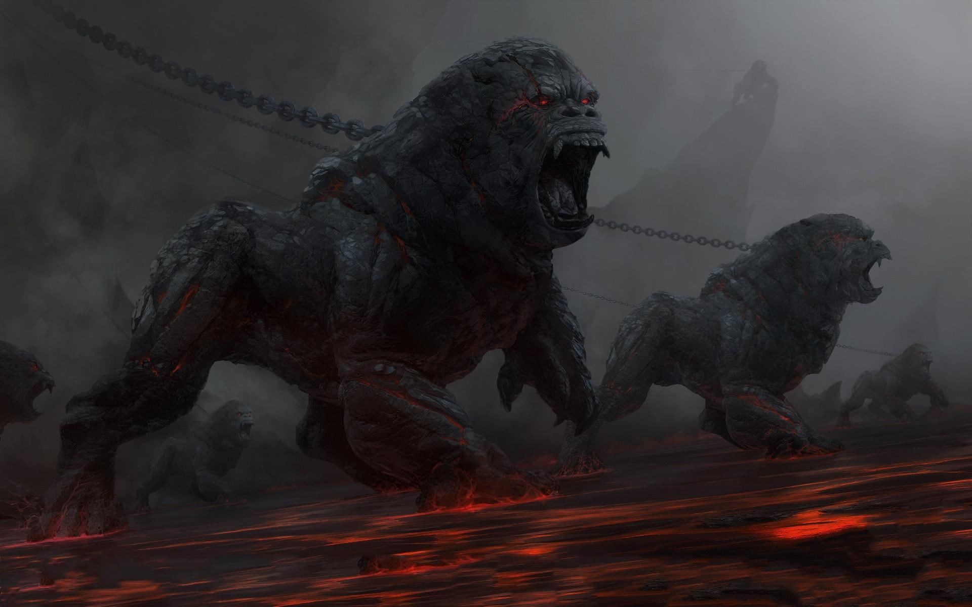 Gorillas From Hell, monster illustration, monsters, beasts, 3d and abstract