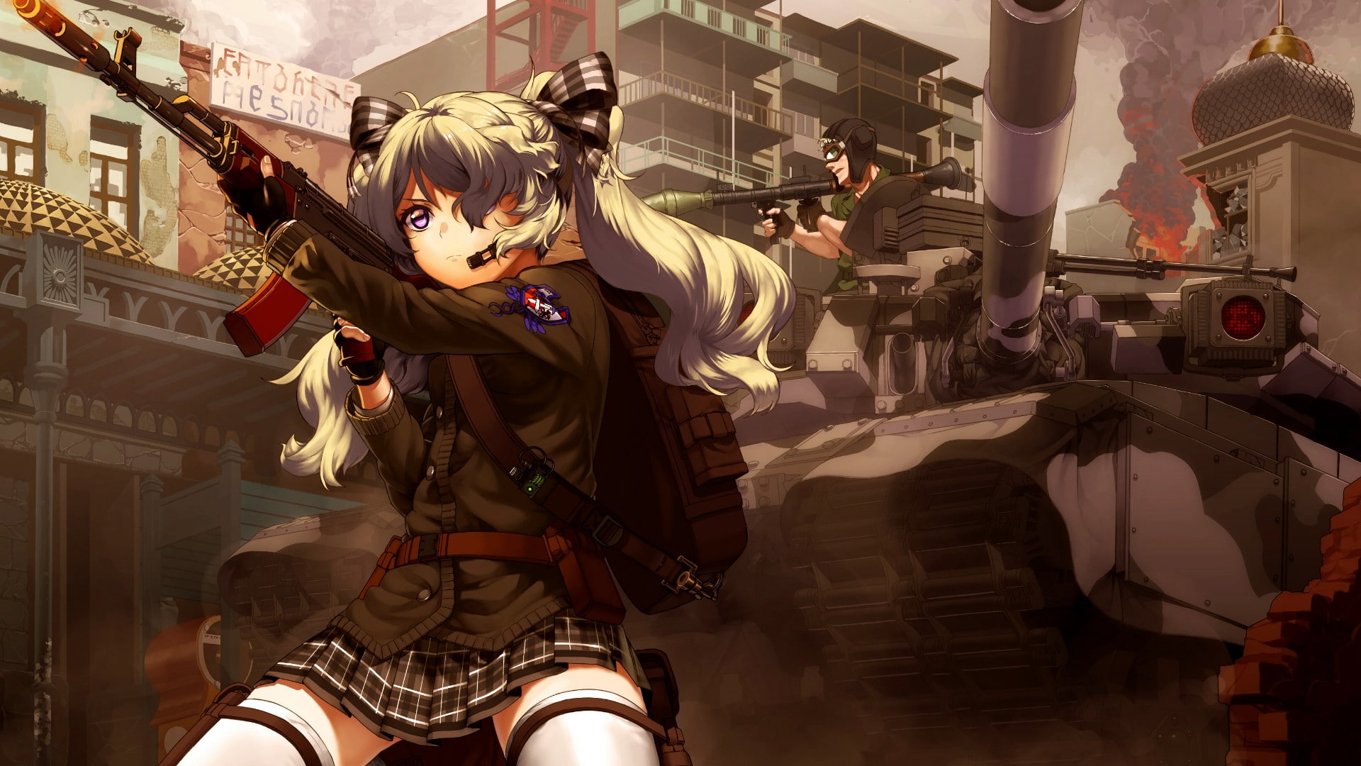 1920x1080 px 47 ak anime Anime Girls gun military Original Characters Skirt Tank weapon Anime Hot Anime HD Art