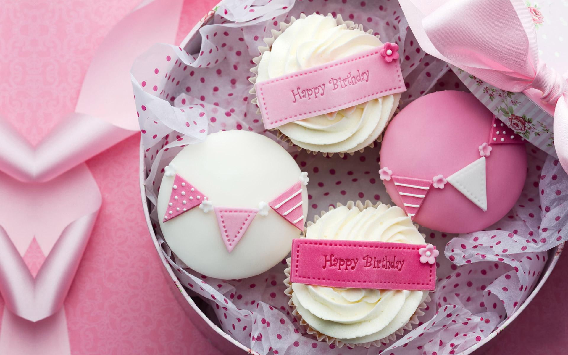 Happy Birthday JACQELINEla!!!, four pink and white cupcakes, ribbon