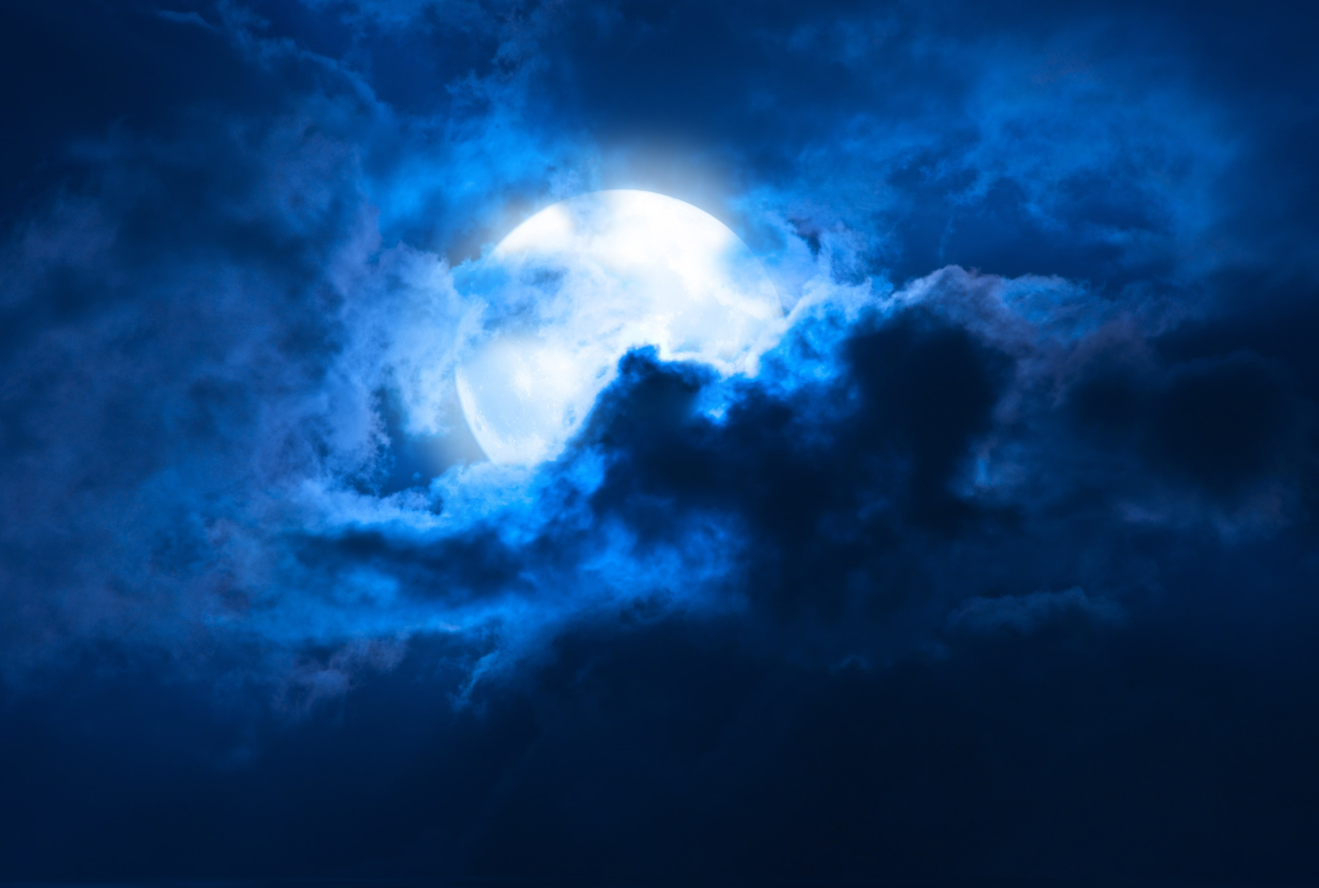 blue moon with clouds, Full moon, HD, 4K