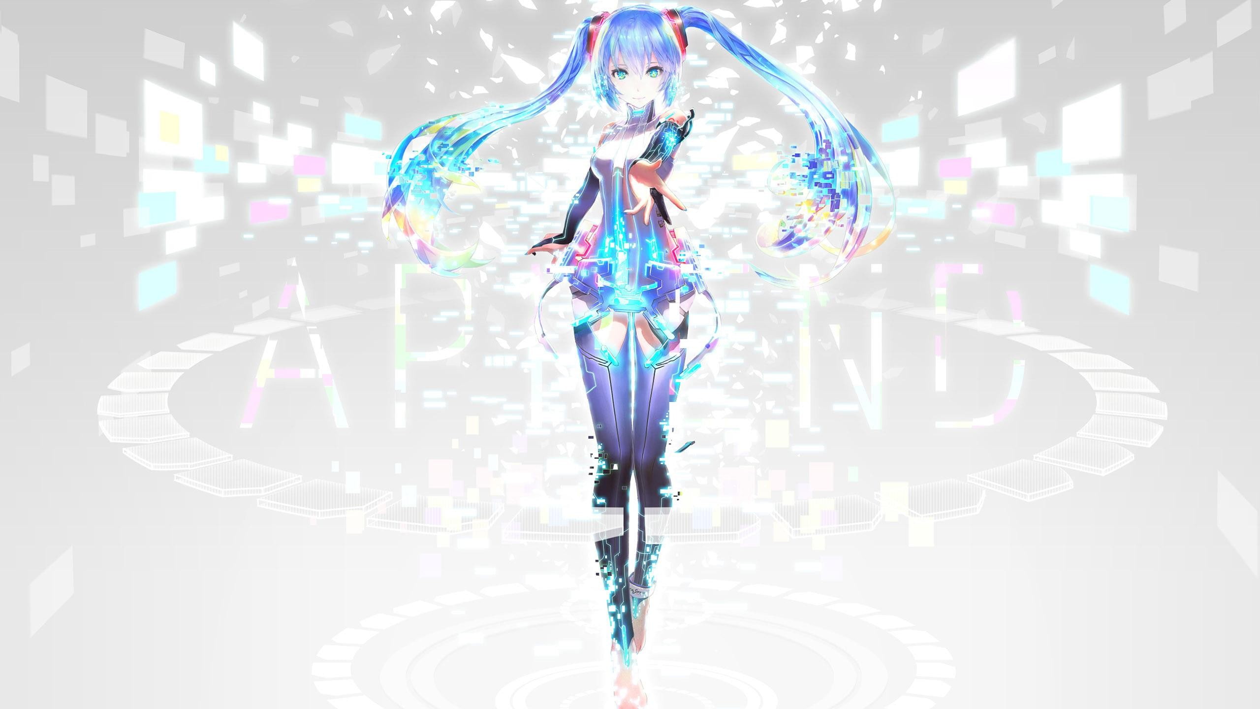 Hatsune Miku, Vocaloid, multi colored, technology, blue, digital composite