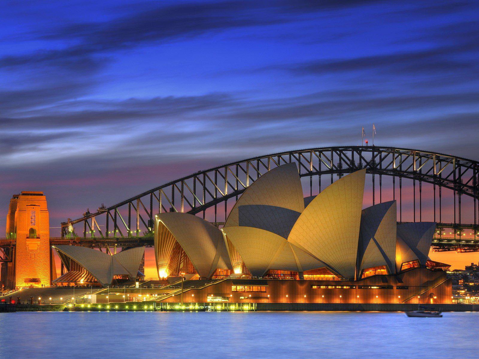 Night Opera House Australia Harbor Sydney Harbour Bridge Desktop Backgrounds