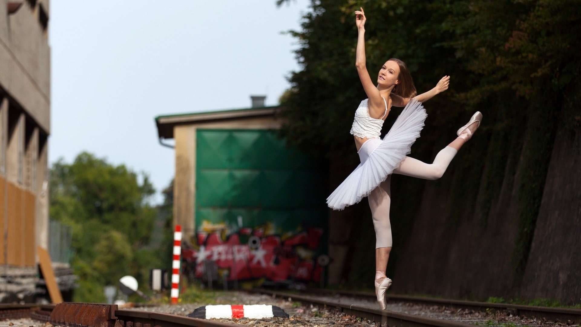 ballerina, women, women outdoors, railway, dancer, full length