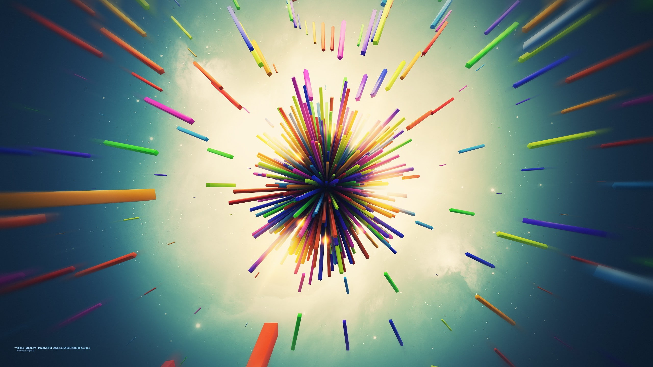 3d, abstract, Colorful, digital art, Explosion, Lacza, shapes