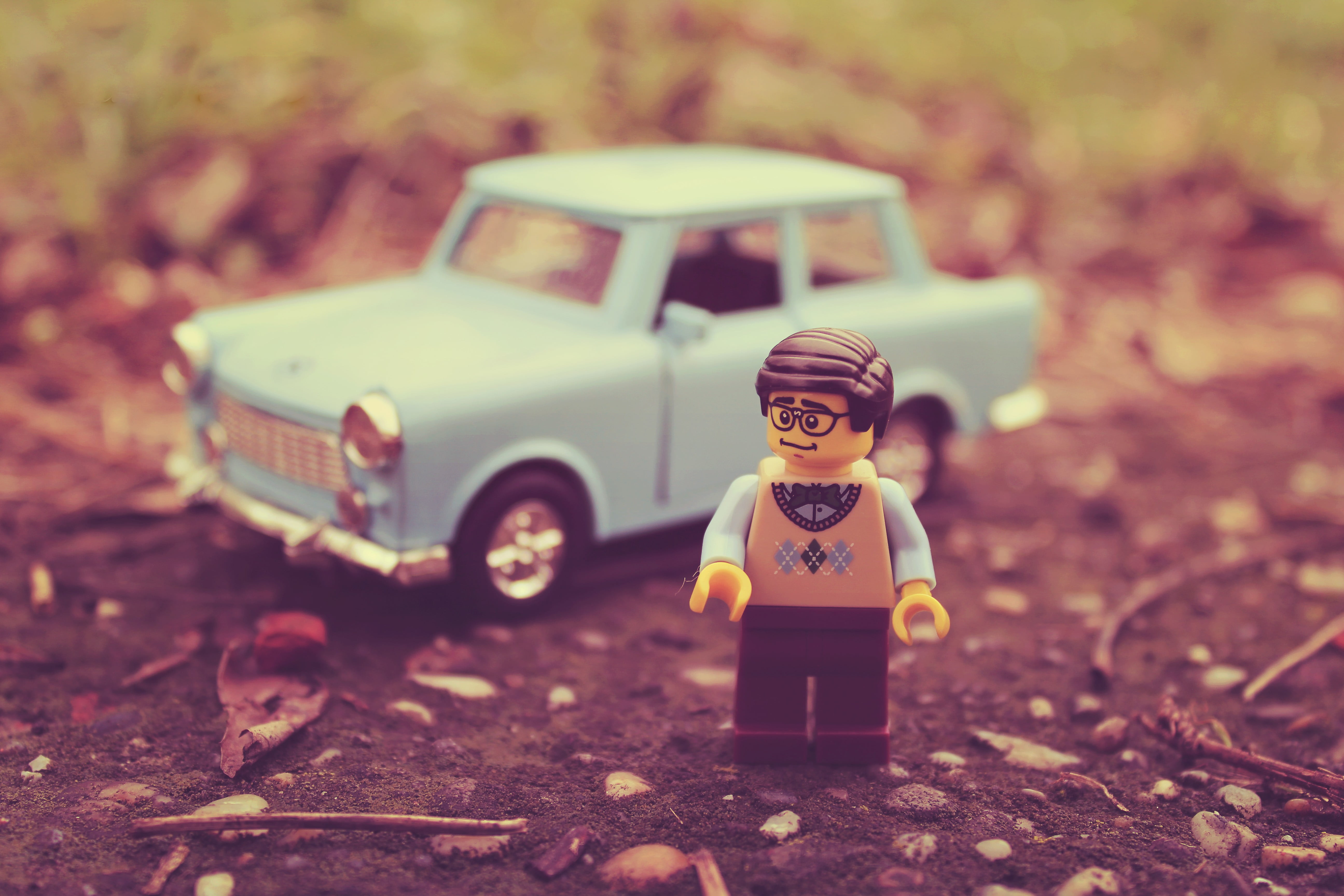 man plastic toy, LEGO, figurines, car, vintage, Trabant, East Germany