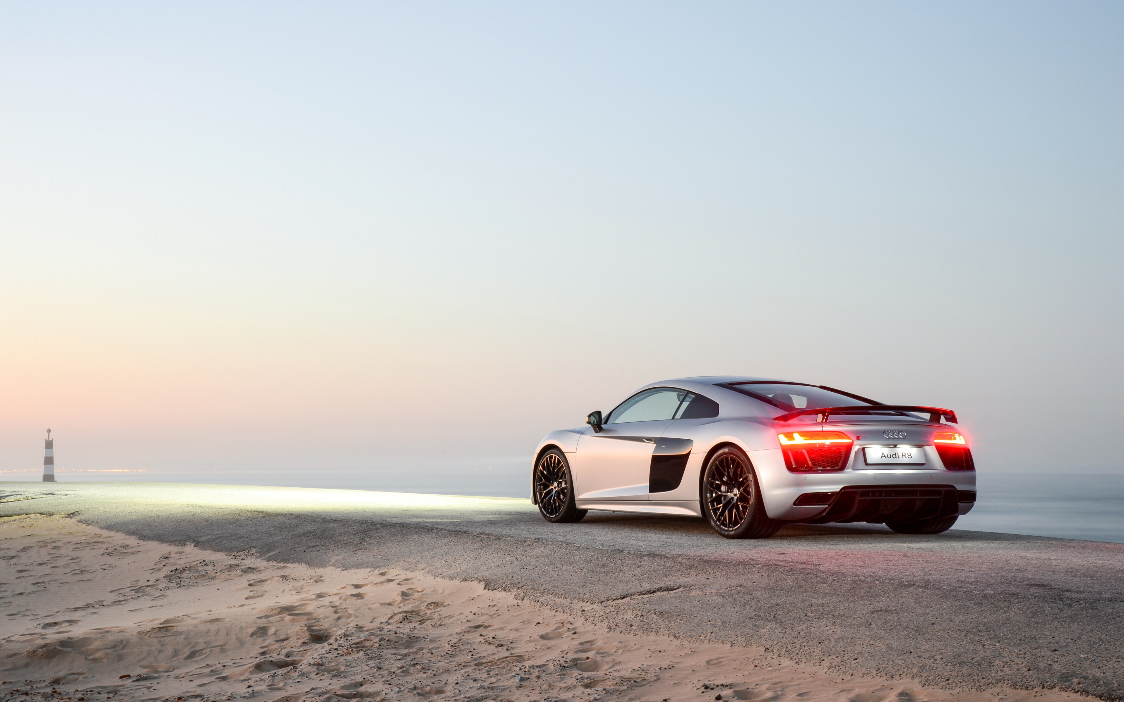 audi, r8 backgrounds, rear view, road, Download 3840x2400 audi