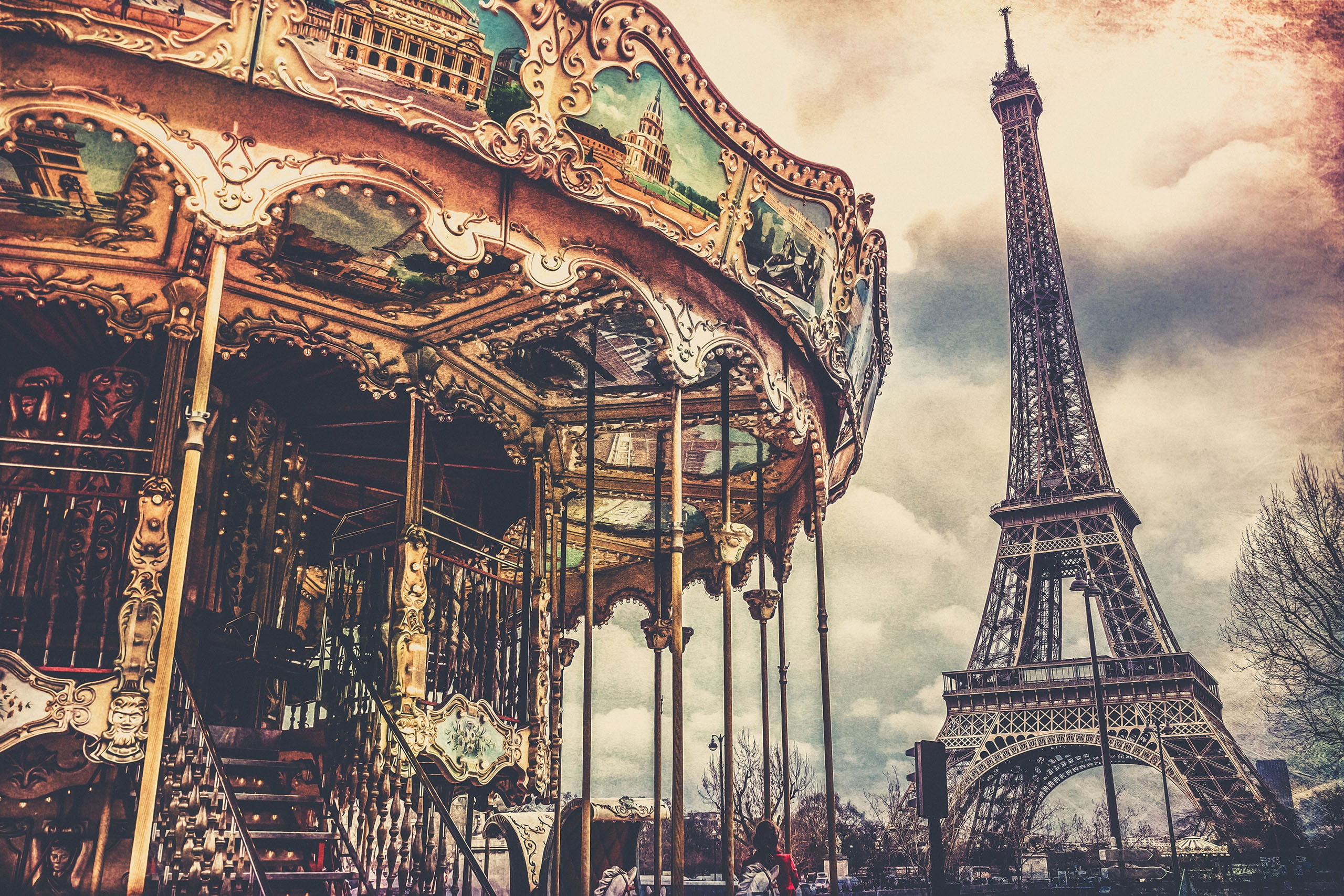 Eiffel Tower, Paris, carousel, architecture, built structure