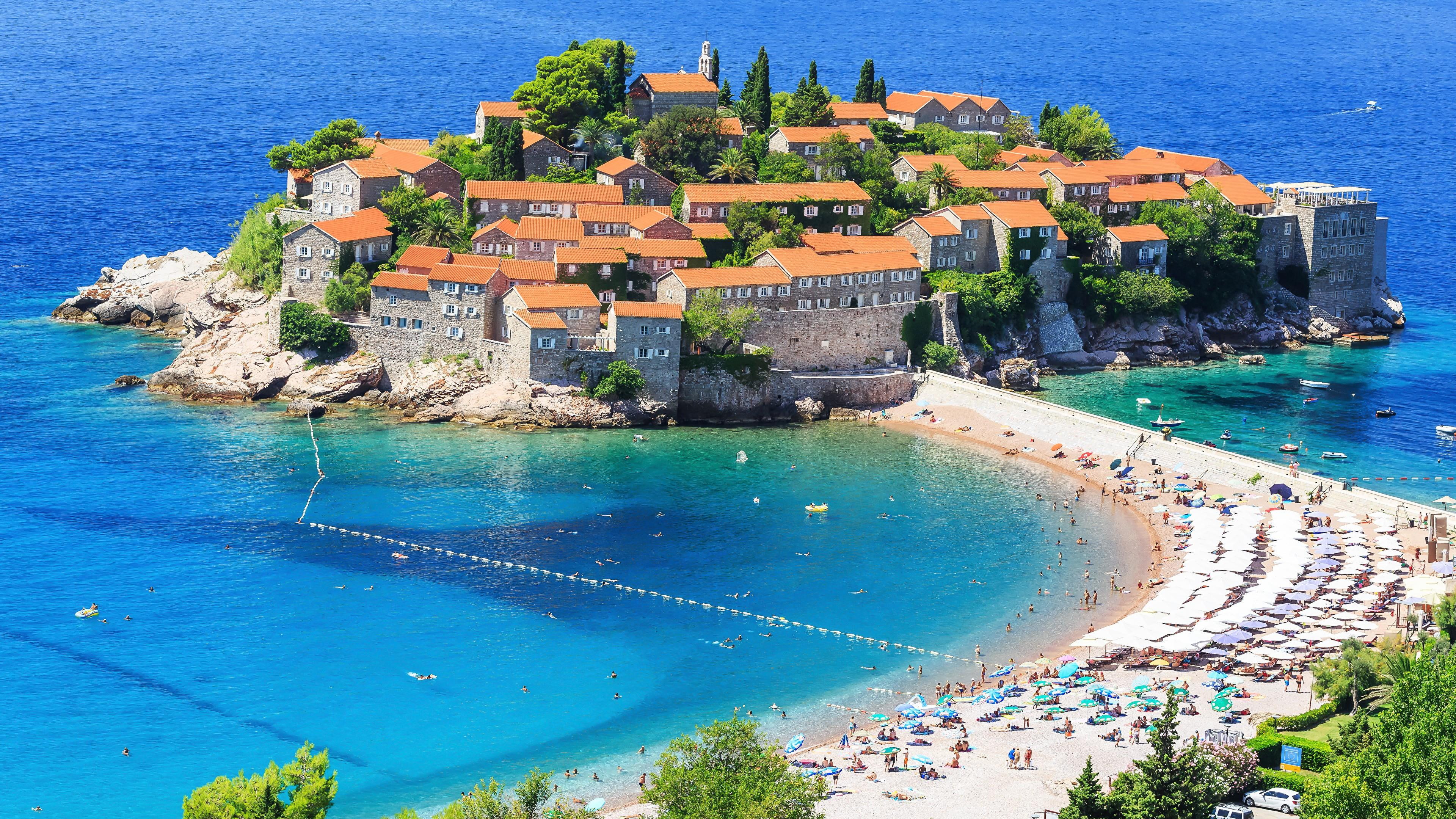 travel, houses, ship, island, sveti stefan, beach, montenegro