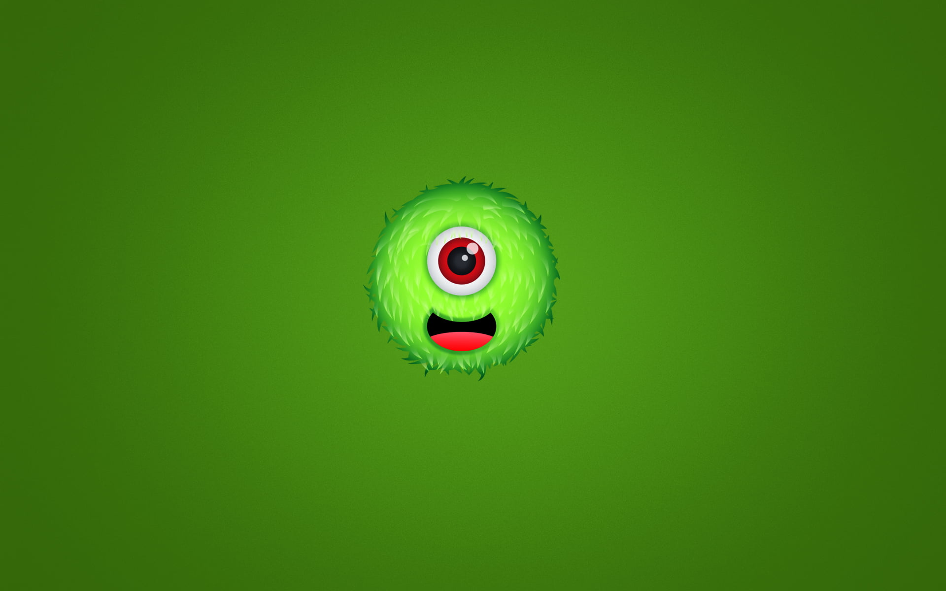 green one-eyed character illustration, smile, monster, hairy