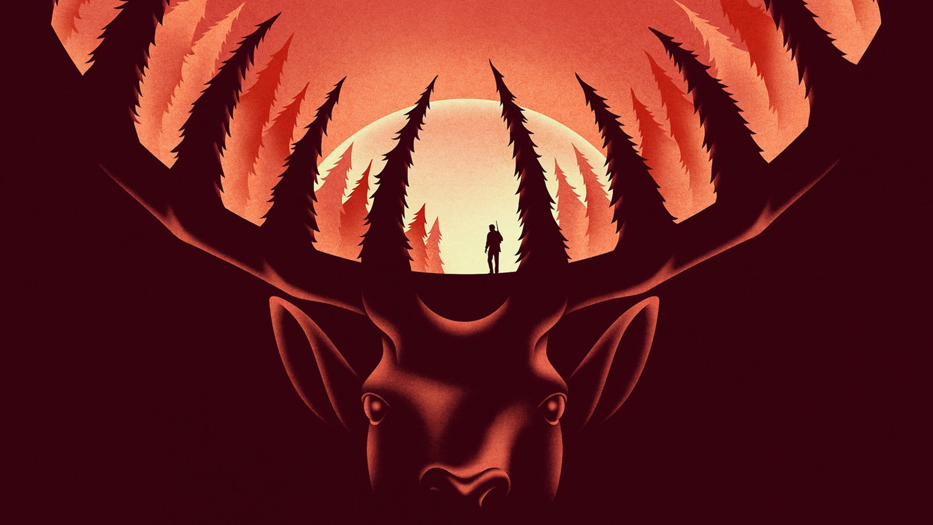 silhouette of man on deer antler poster, nature, animals, The Deer Hunter