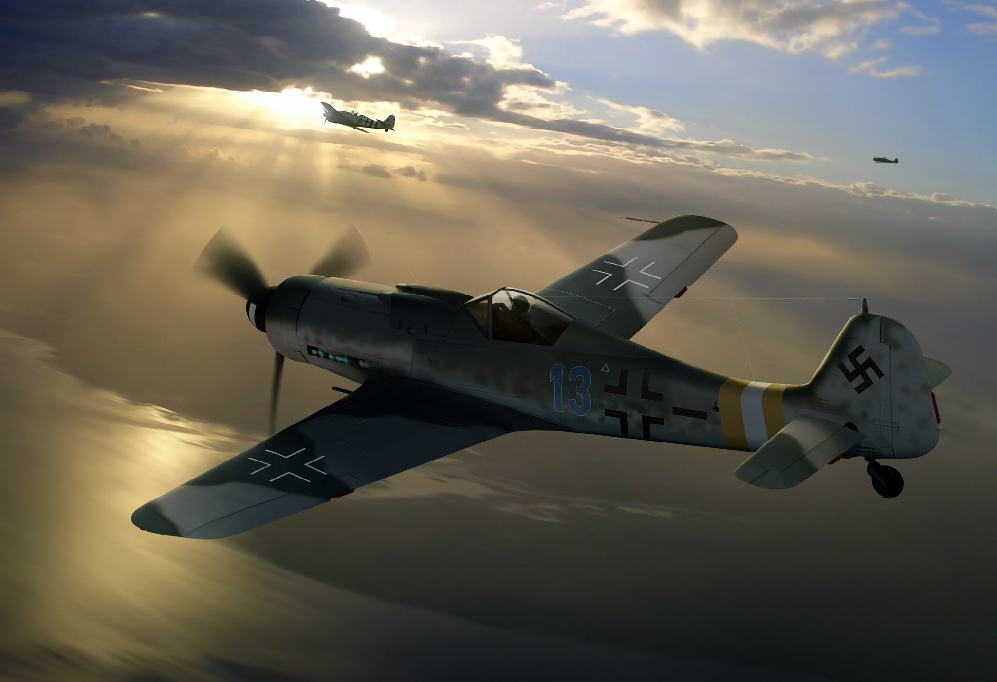 painting, Air force, fighter-monoplane, WW2, Focke -Wulf, Fw.190D-9