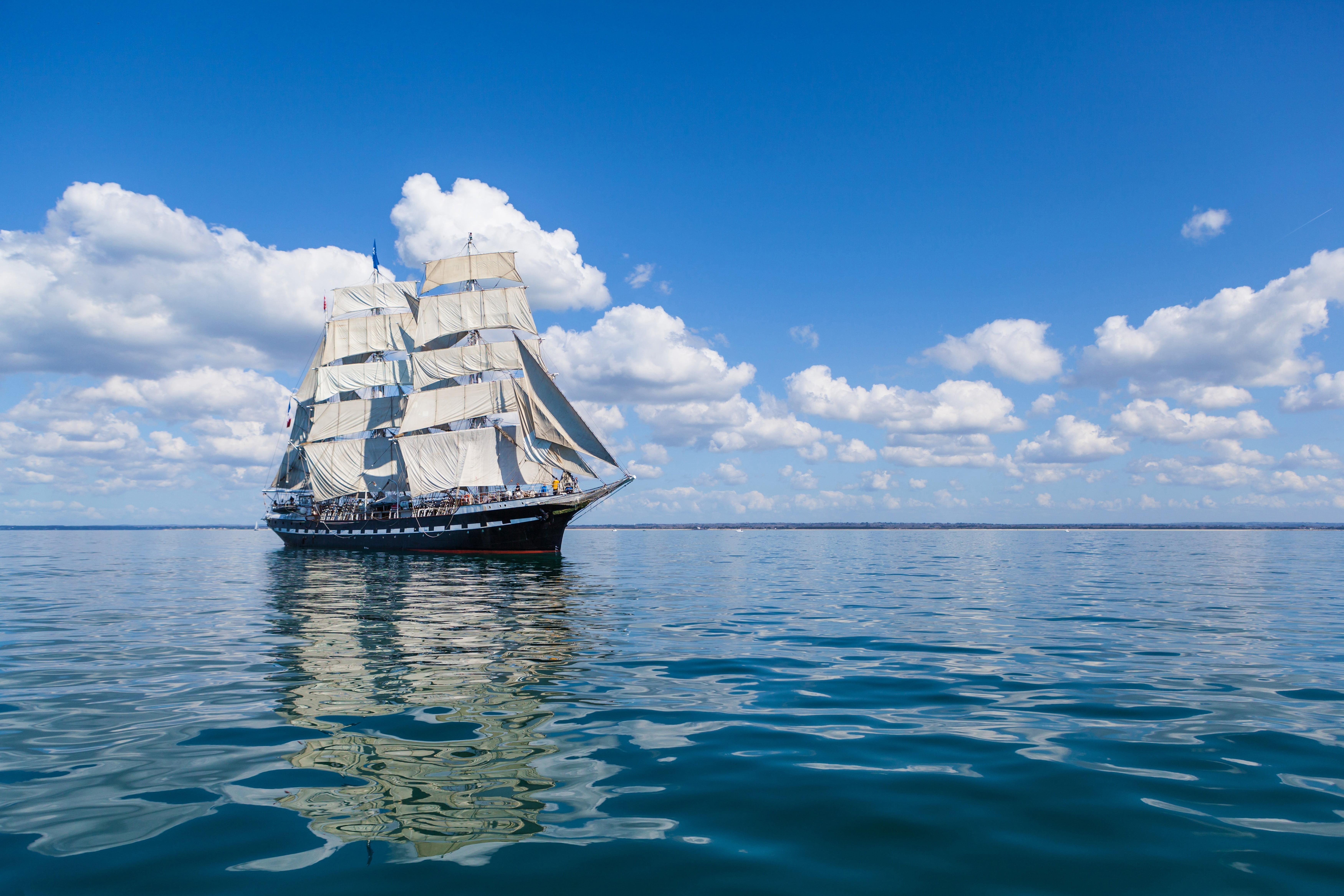 white and brown sail ship, sea, clouds, nautical Vessel, sailing