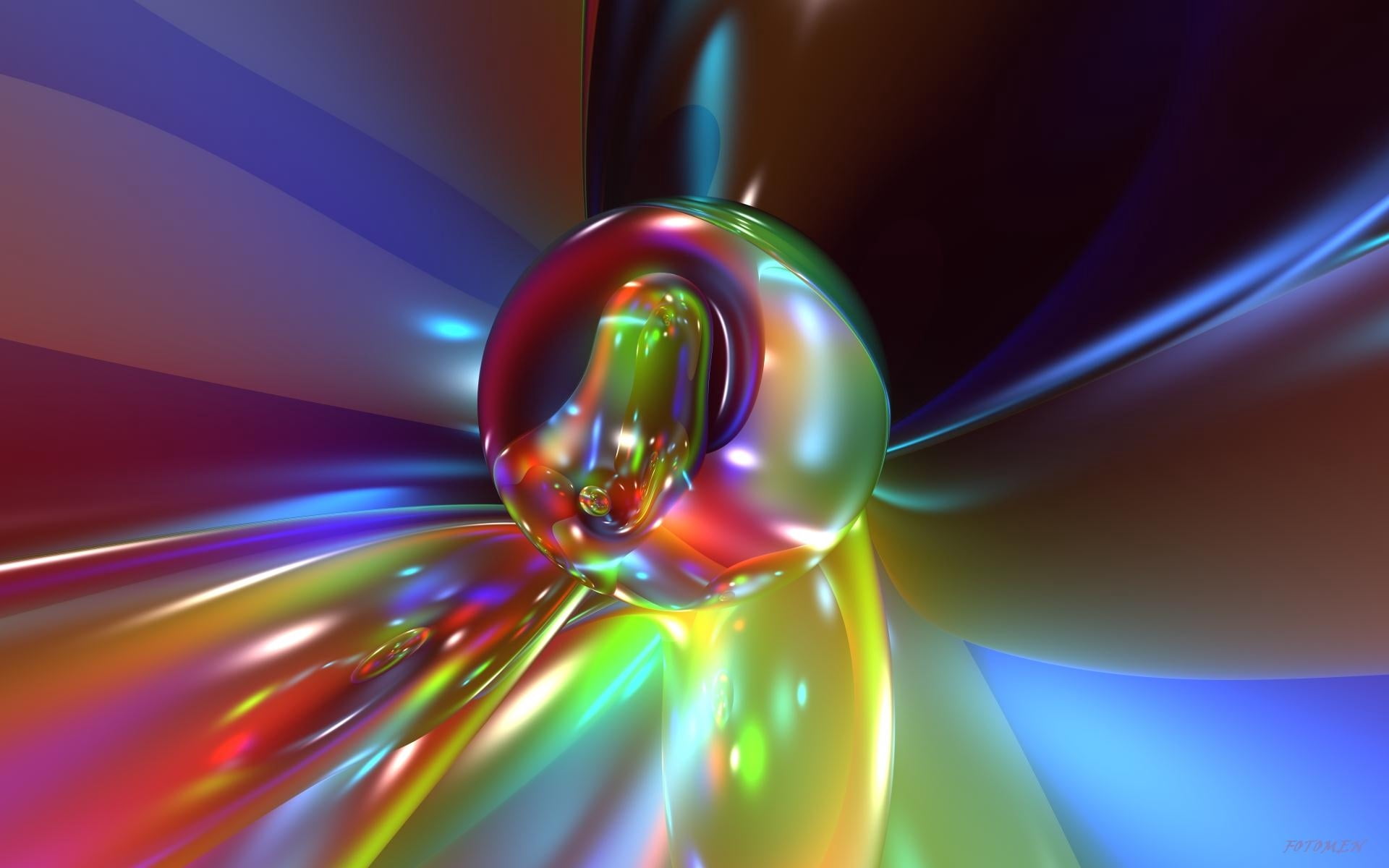 green and purple ball digital wallpaper, glass, bright, abstract