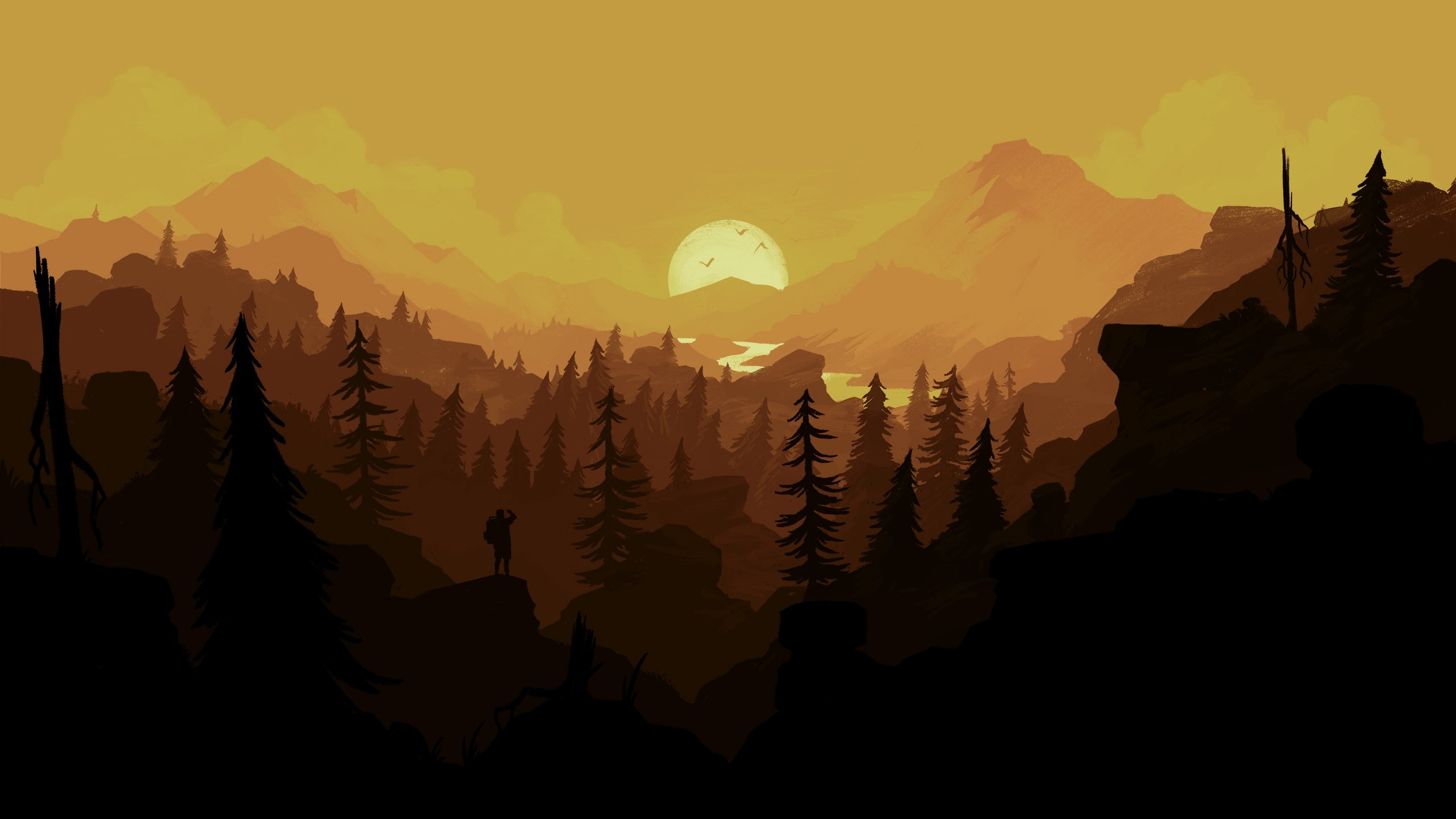 Firewatch, forest, Hiking, sunset