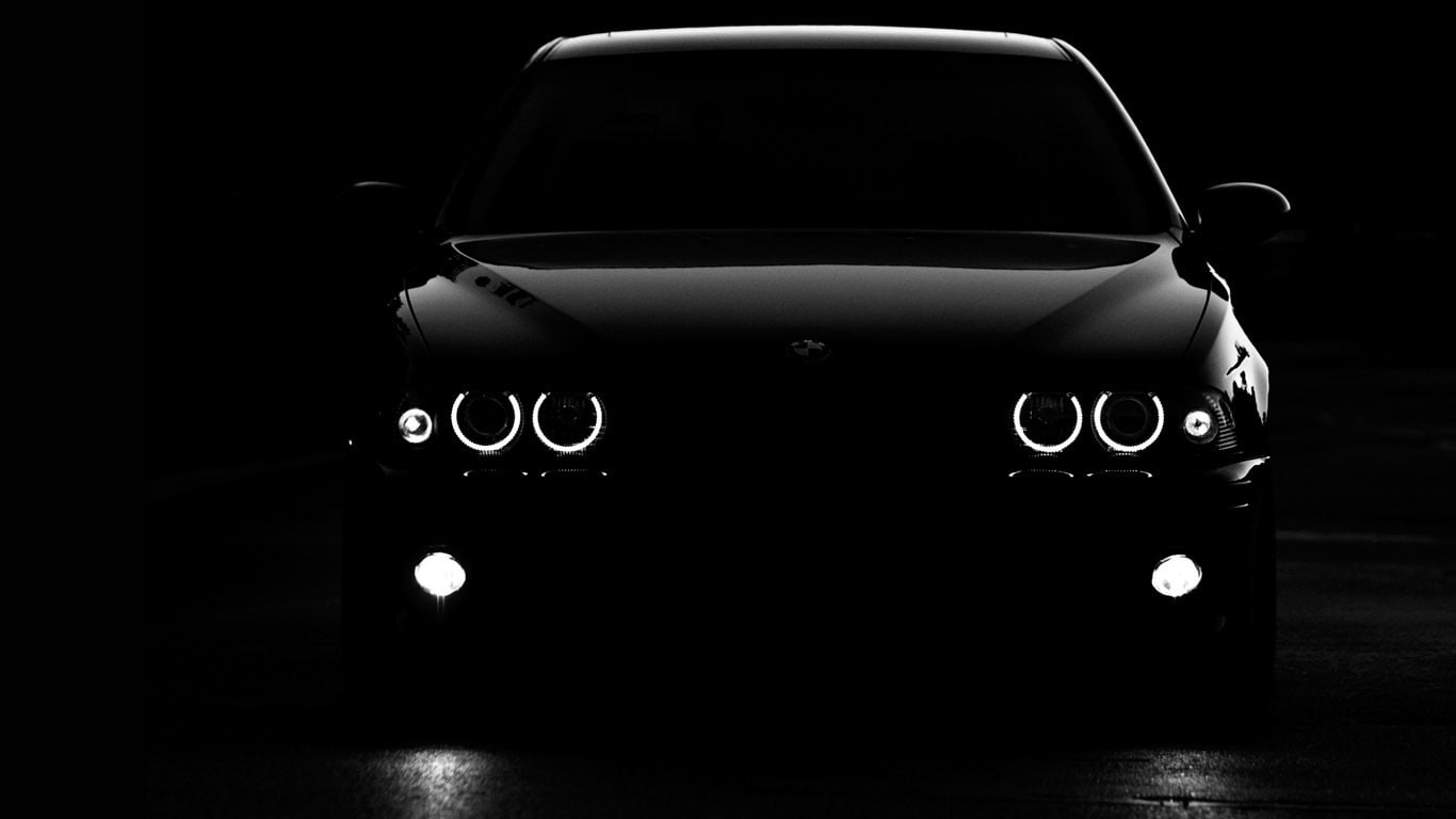 black and white bmw night white cars grayscale glow vehicles 1366x768  Cars BMW HD Art