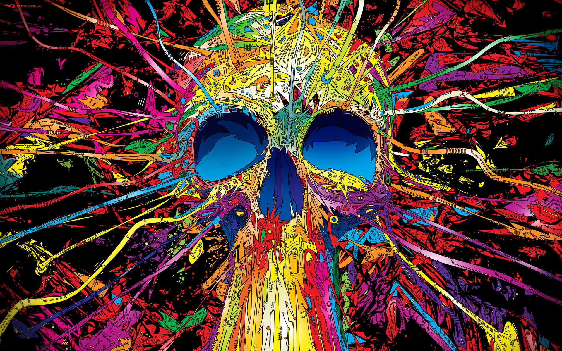 multicolored skull illustration, artwork, Matei Apostolescu, psychedelic