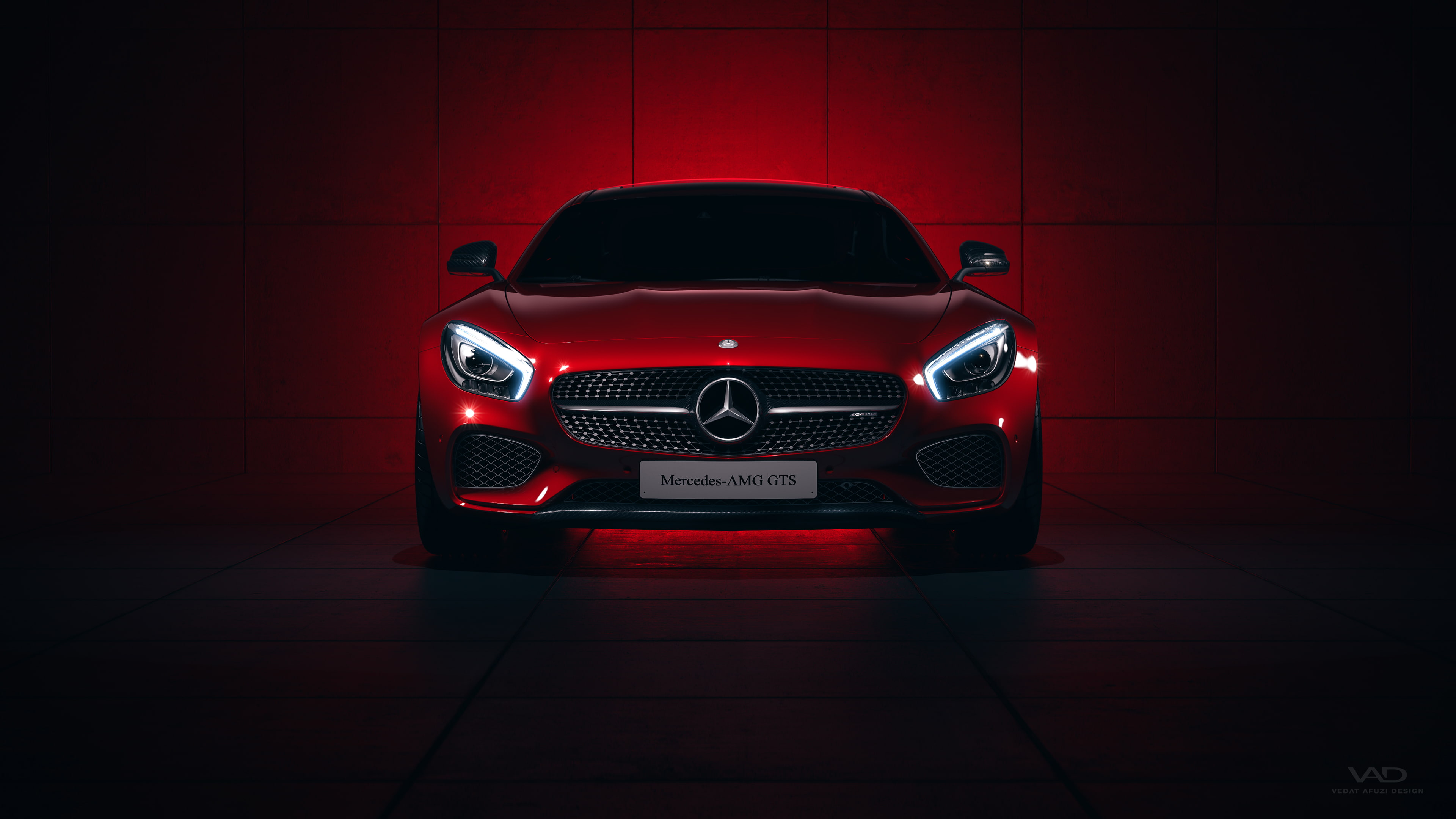 red Mercedes-Benz car, Mercedes-AMG GTS, CGI, 4K
