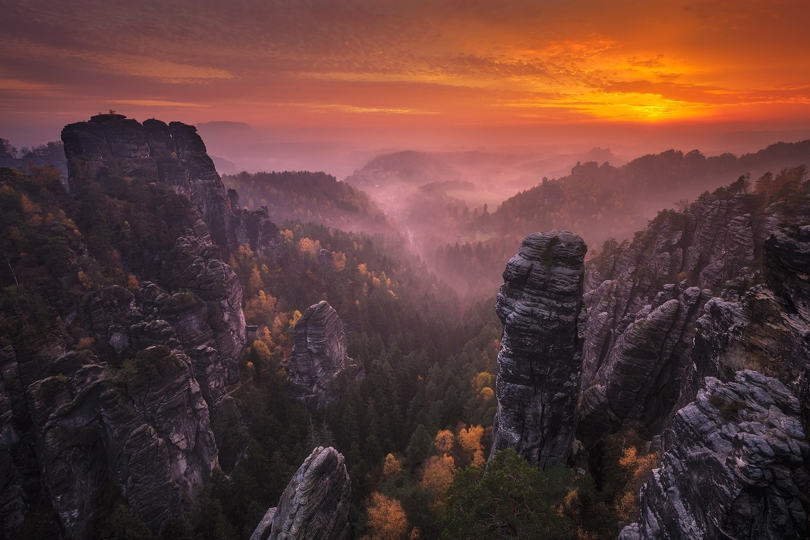 clouds, Fall, forest, Germany, landscape, mist, mountains, nature