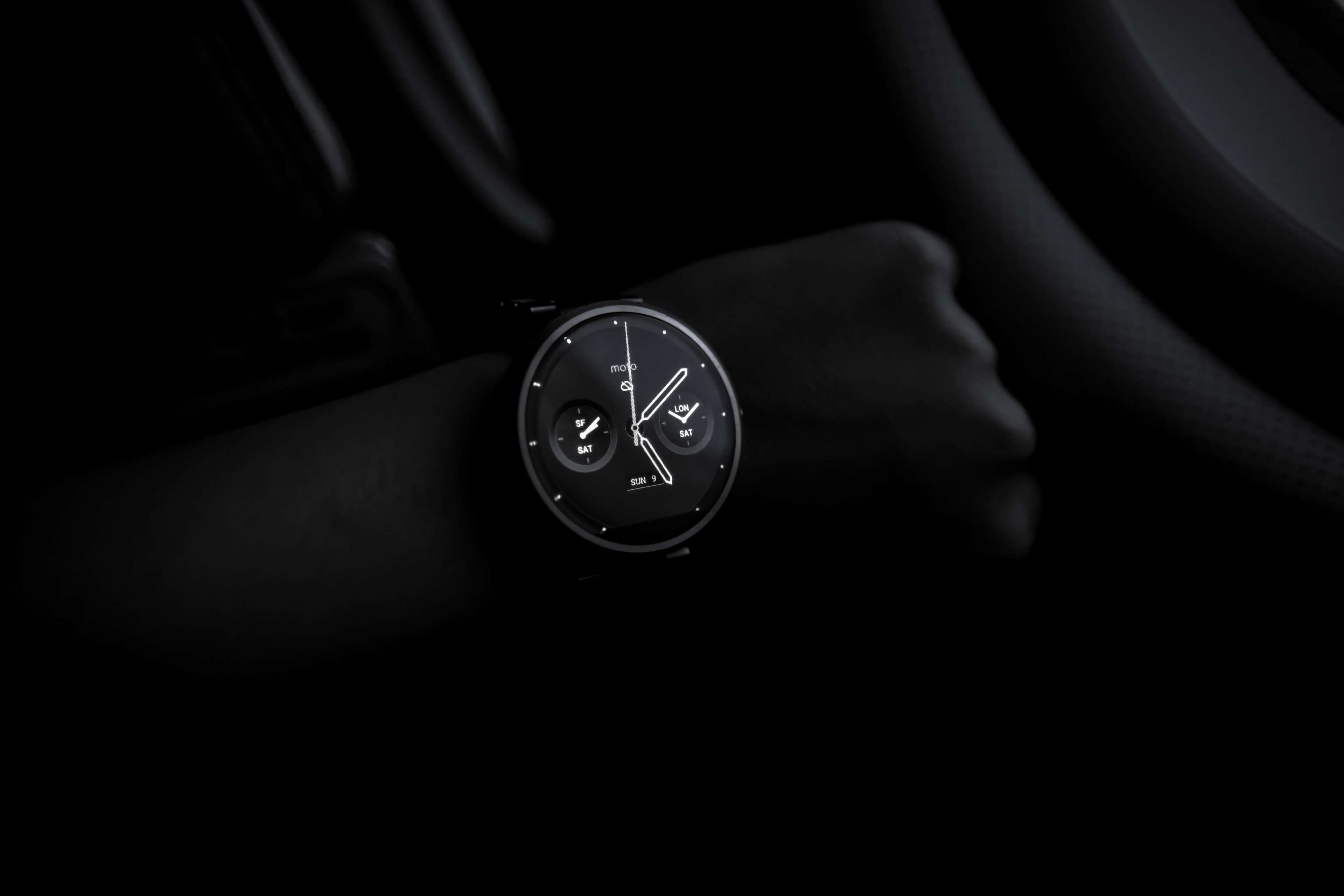 black and white, dark, moto 360, motorola, smartwatch, time