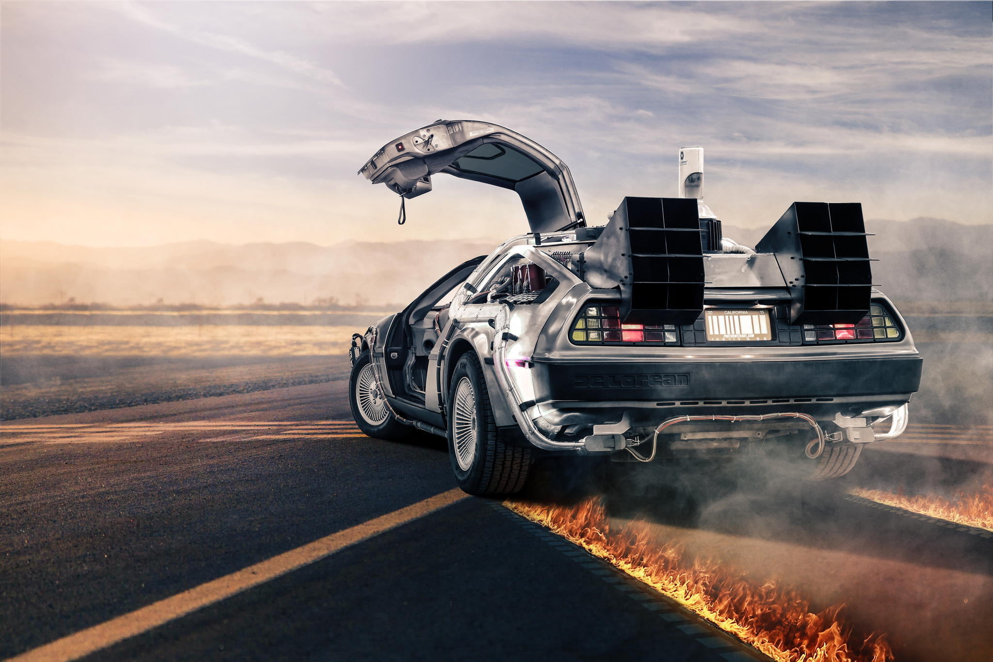 back to the future car wallpaper, silver DeLorean back-to-the-Future car