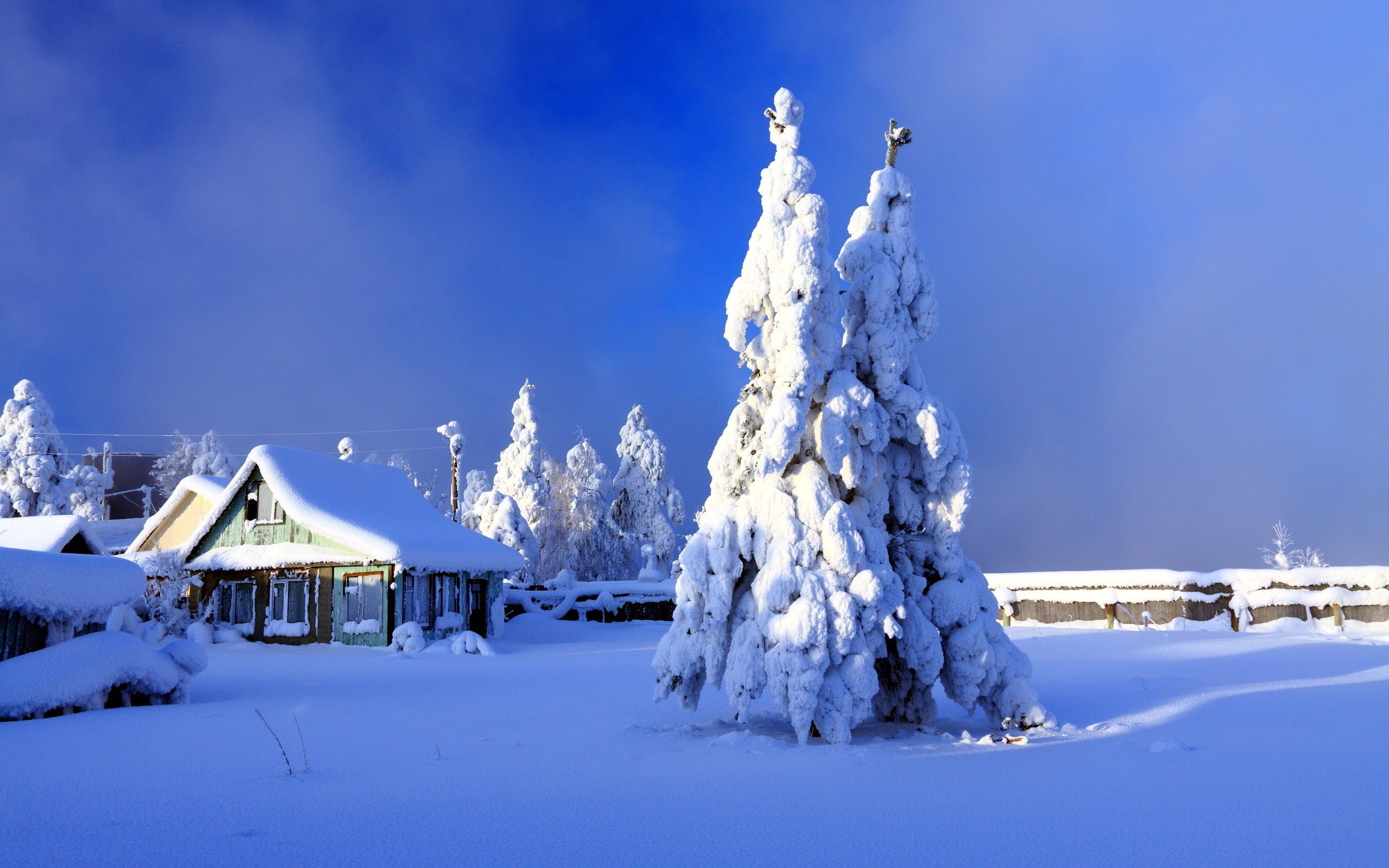 landscape, snow, cabin