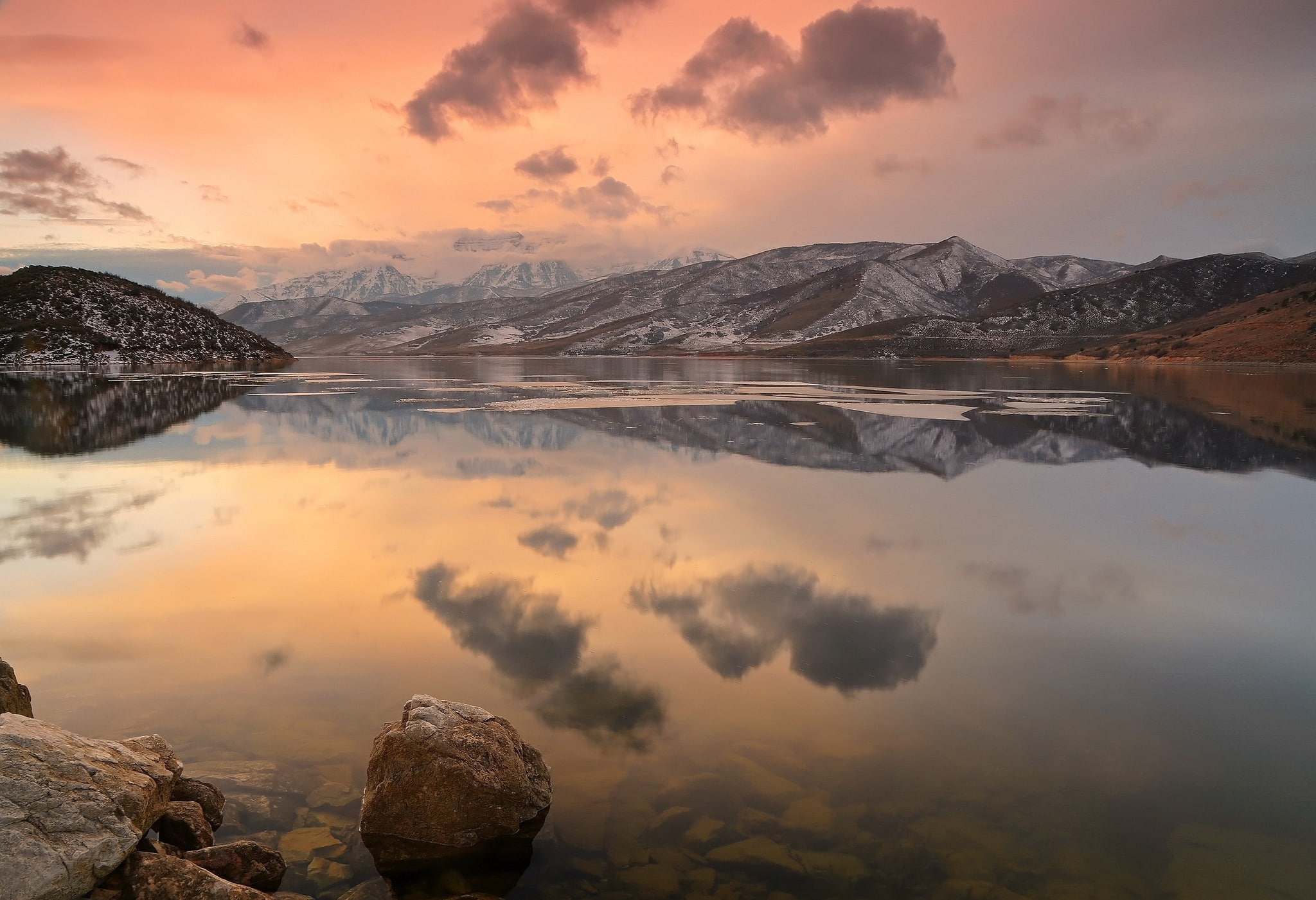 Free download | HD wallpaper: lake, reflection, moutain, clouds, rocks